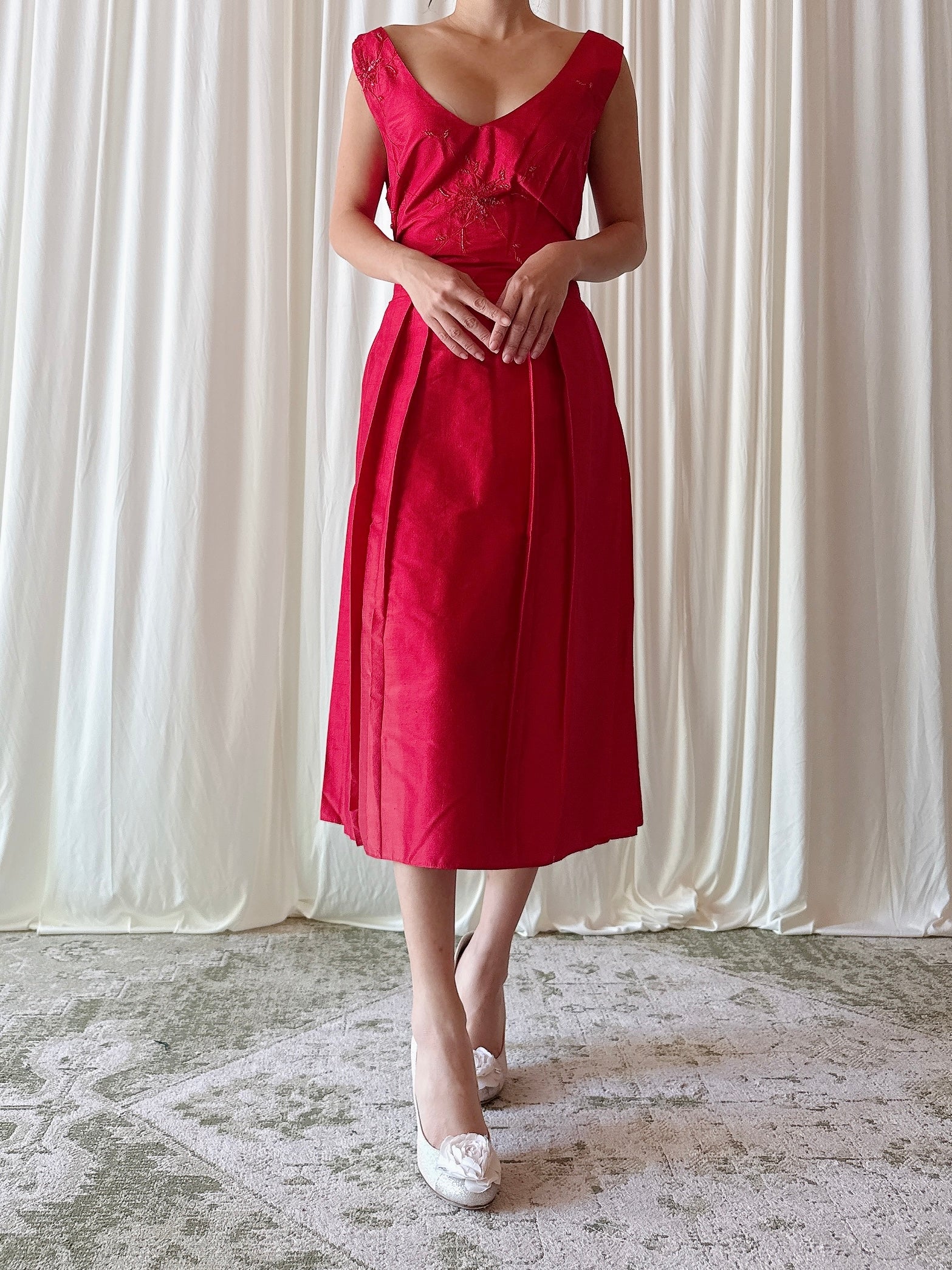 Vintage Futura Red Silk Dress - size 44