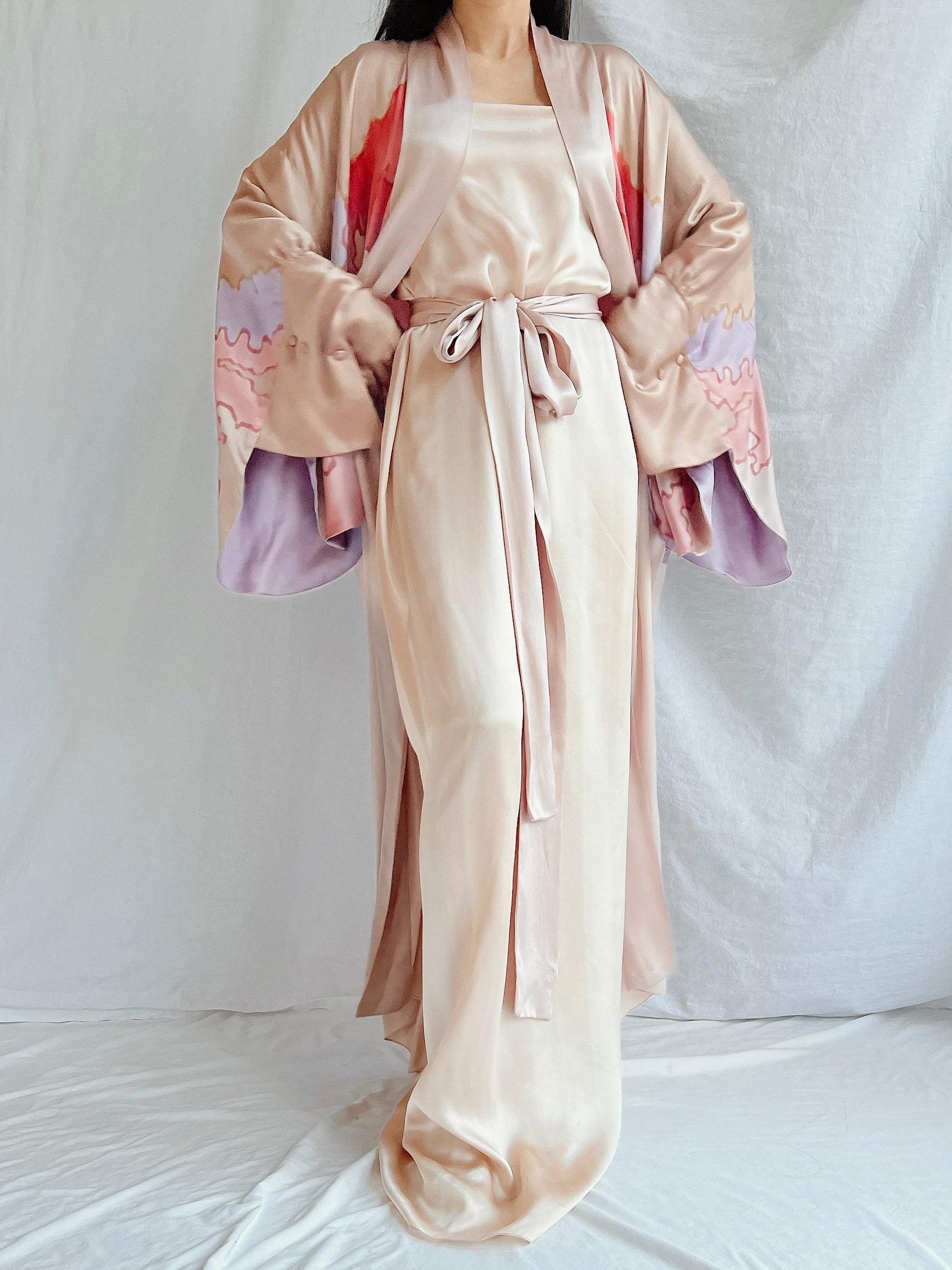 Vintage Silk Painted 2 Piece Gown Set - M/L