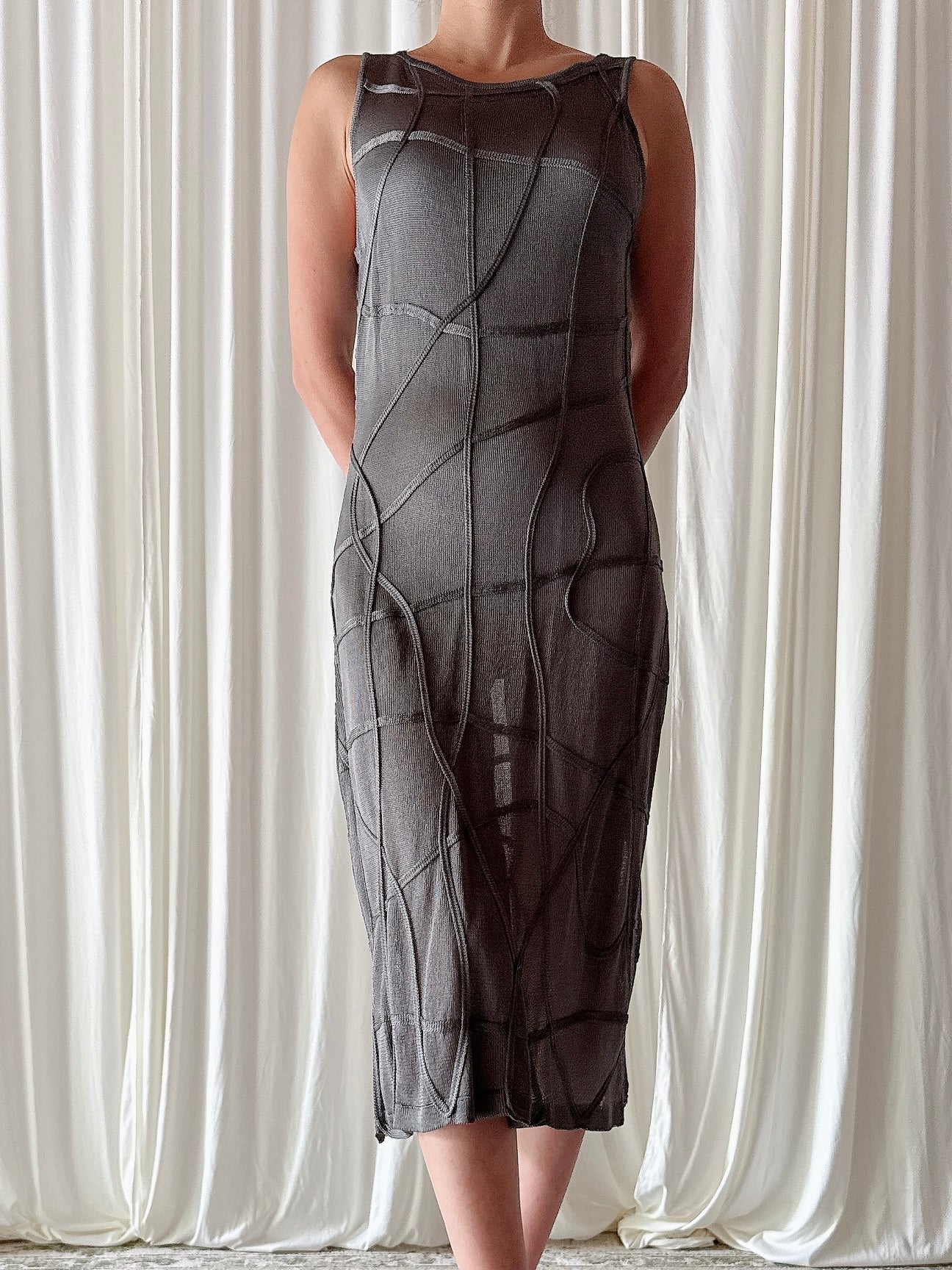 Vintage Nora Attalai Grey Knit Dress - Size 38