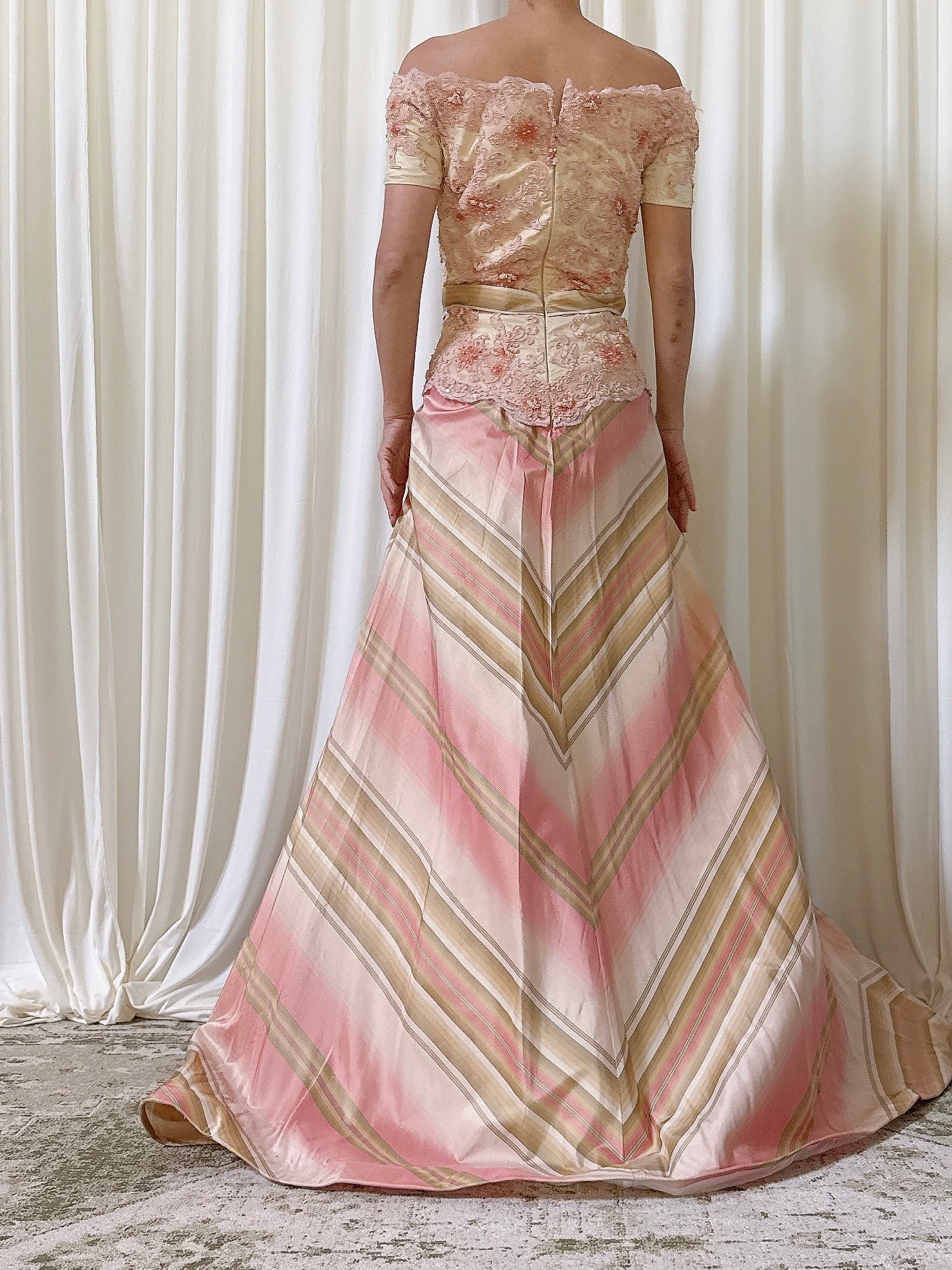 Vintage Jovani Silk Chevron Beaded Gown - Size 10
