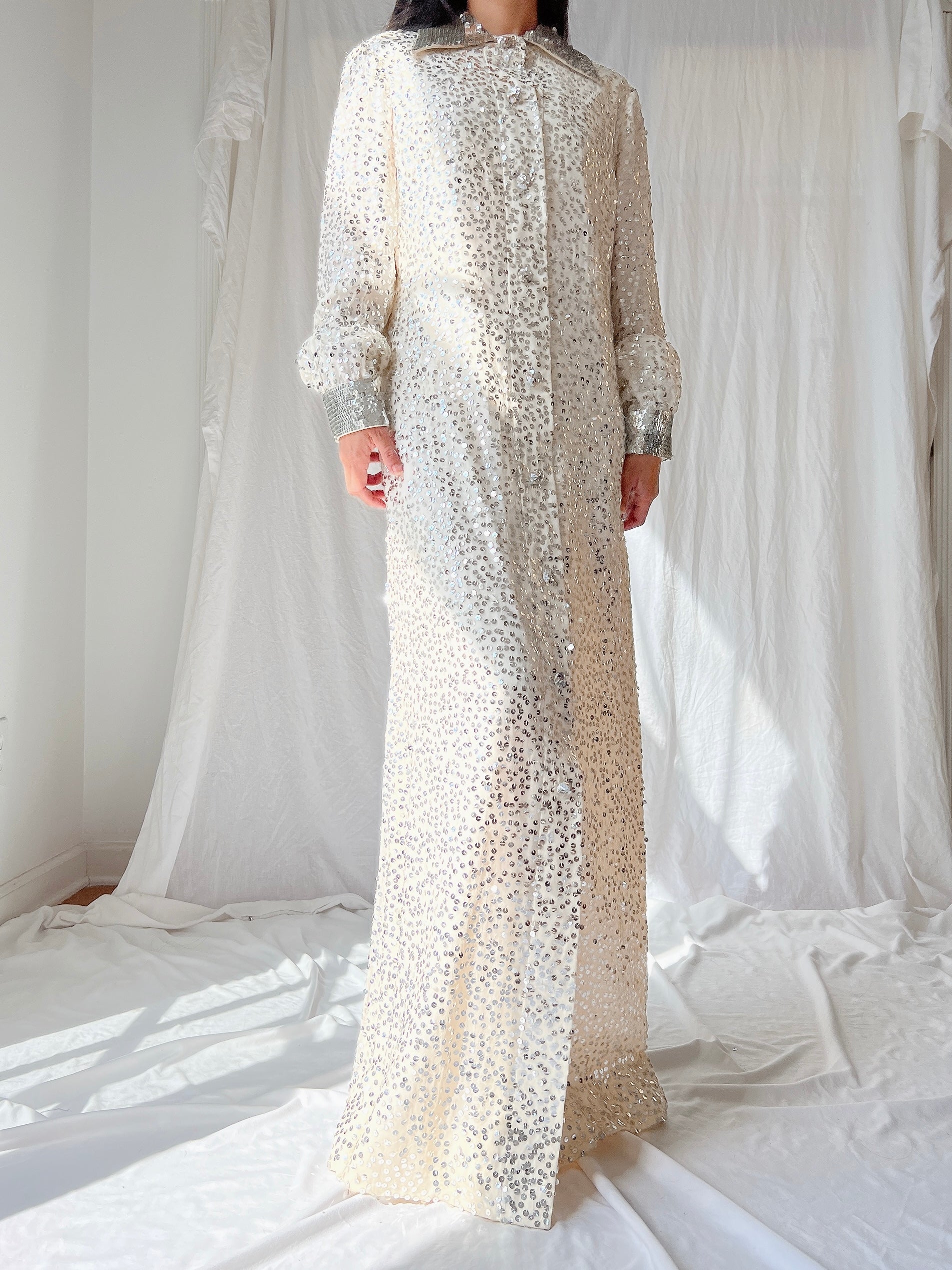 1960s Ivory Sequins Duster - S