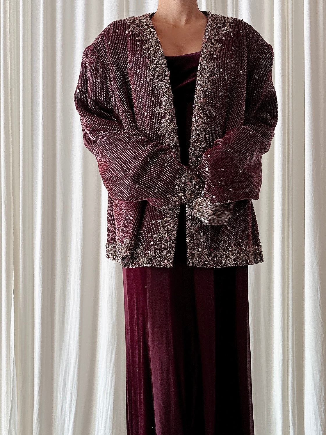 Vintage Ruby Crystal Beaded Jacket - L