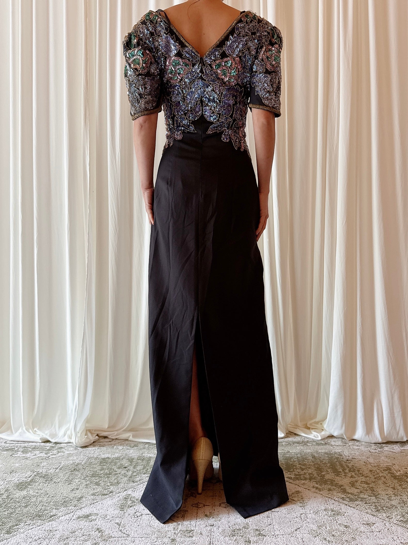 Vintage Black Beaded Dress - Size 8
