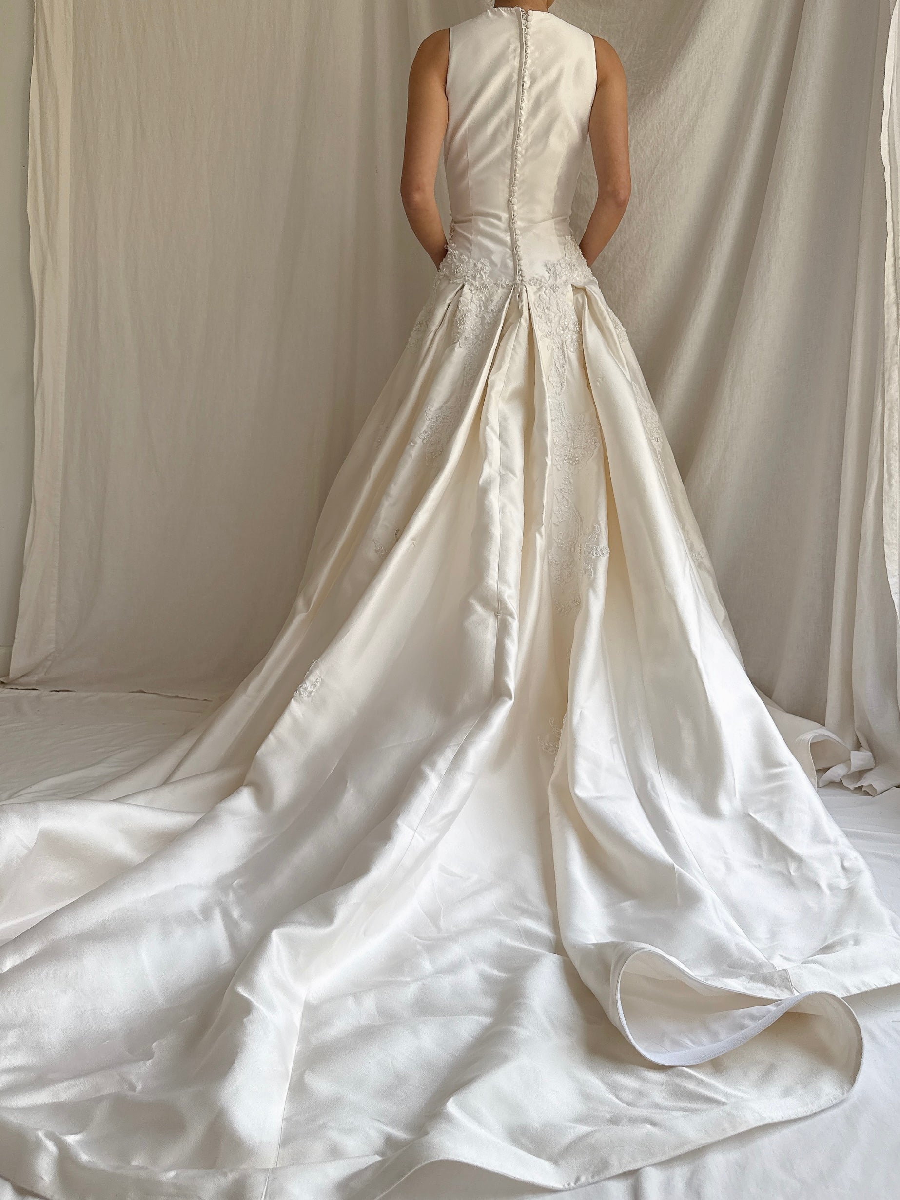 Vintage Raw Silk & Lace Beaded Gown - S