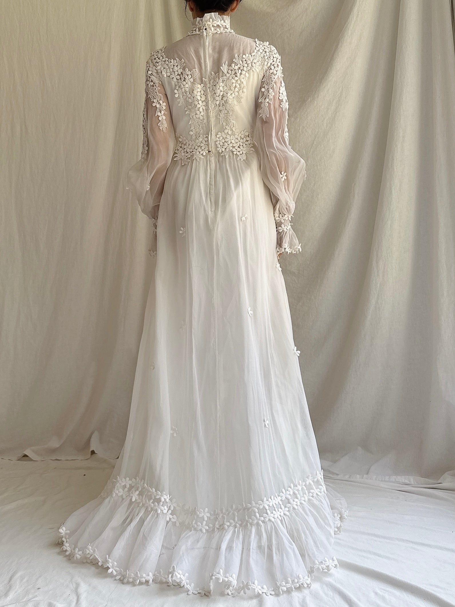 1970s Silk Organza Applique Gown - S