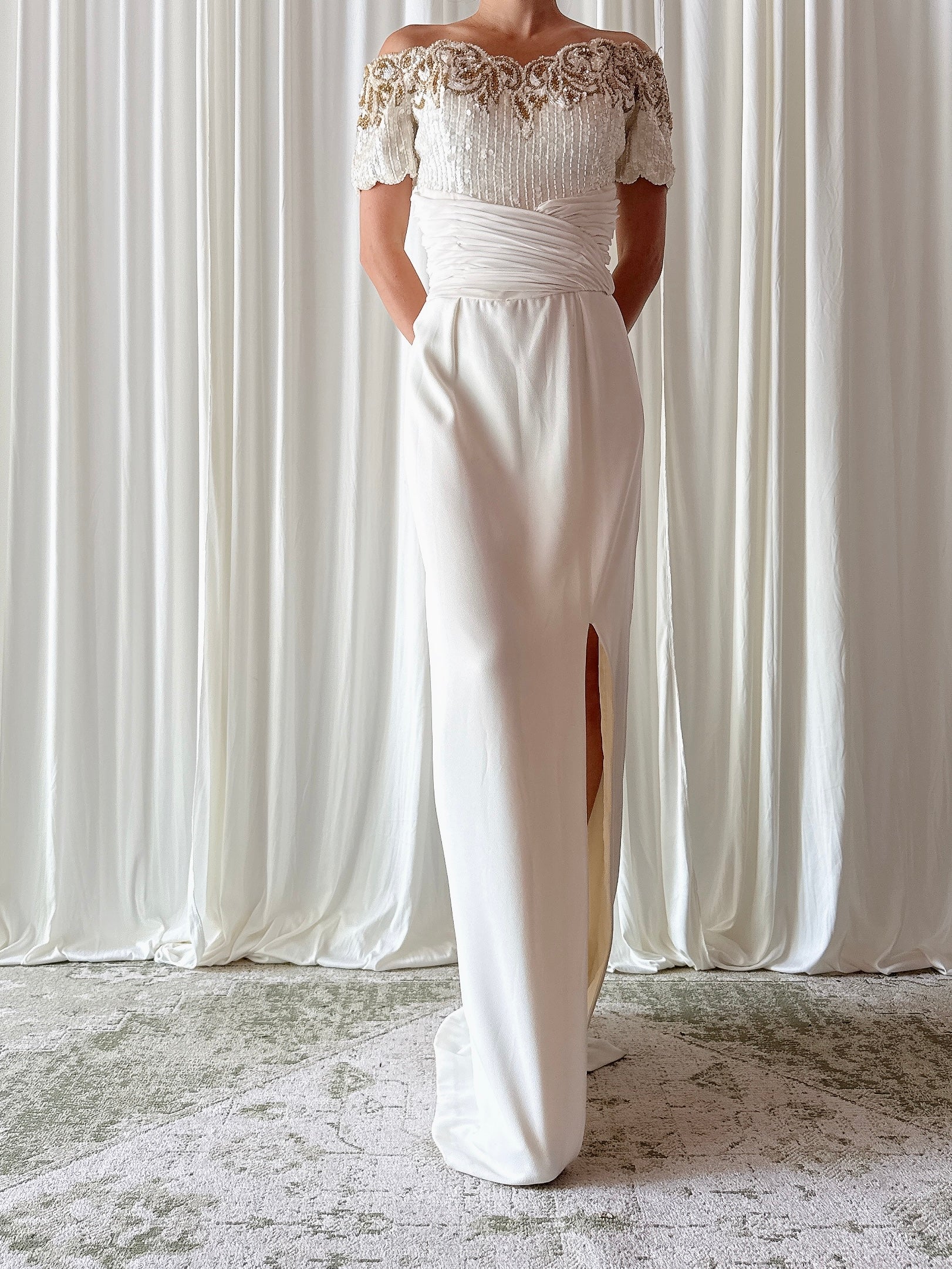 Vintage White Beaded Gown - 28W