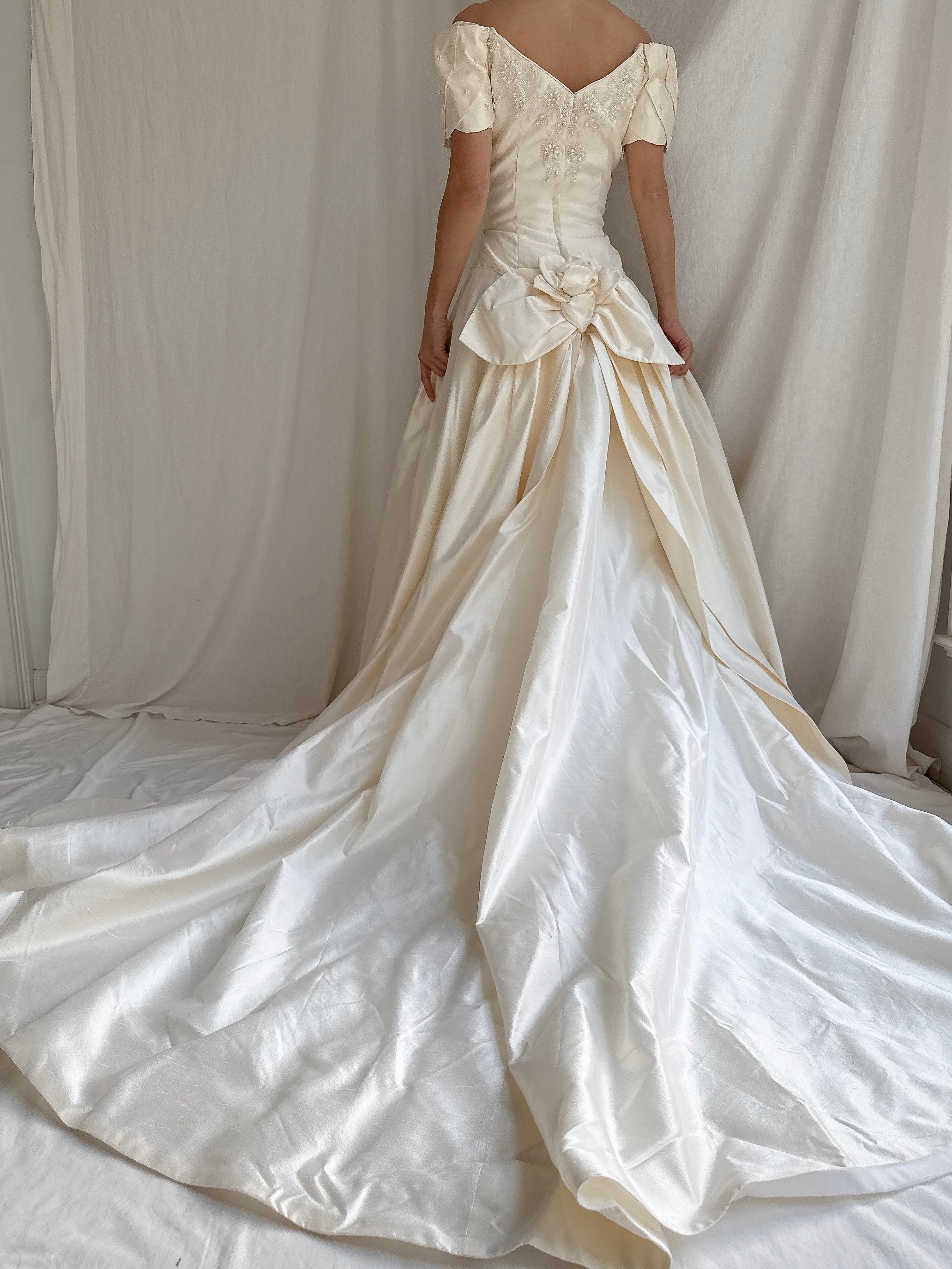 Vintage Raw Silk Beaded Gown - S