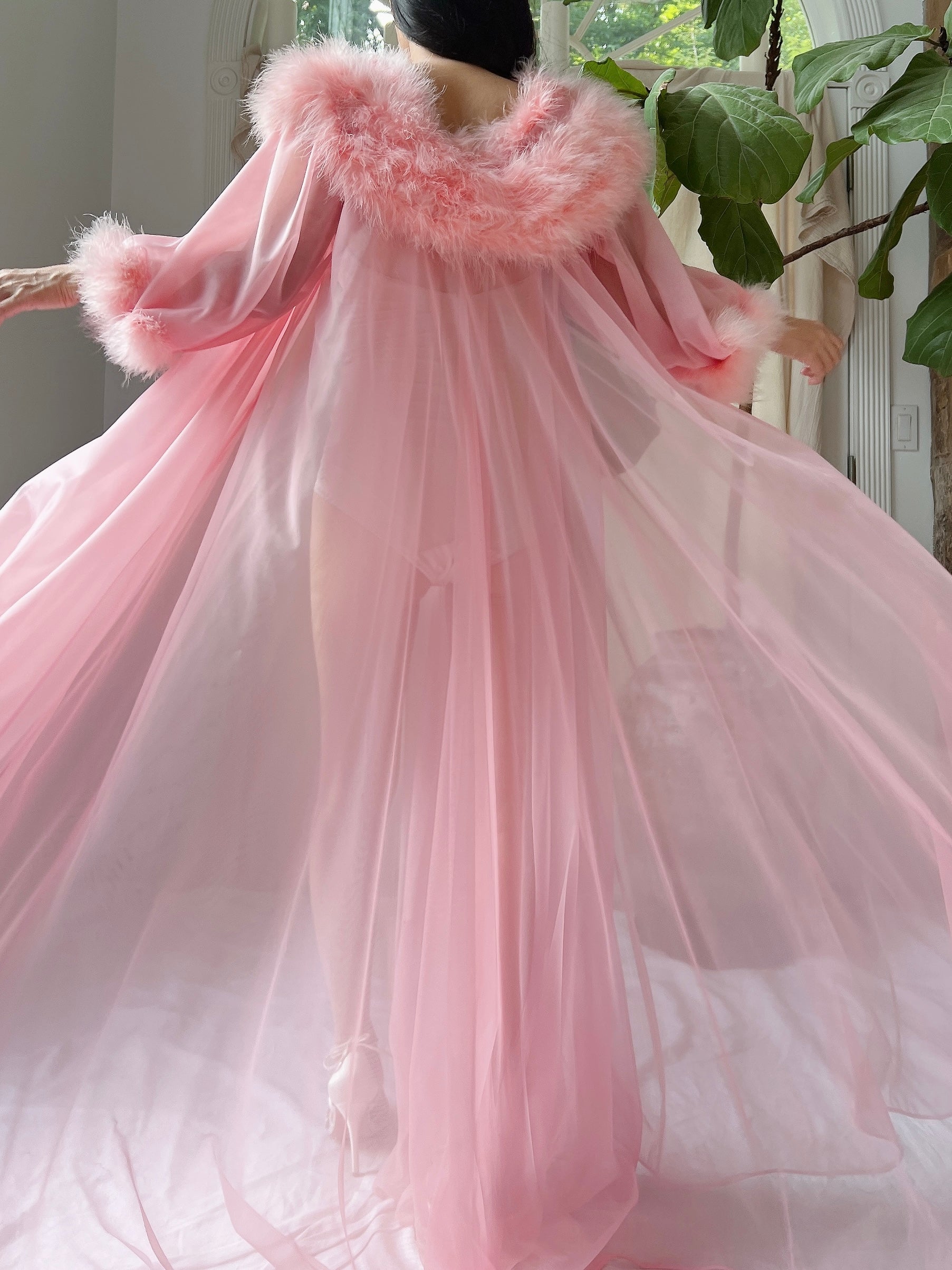 1960s Feather Nylon Dressing Gown - OSFM