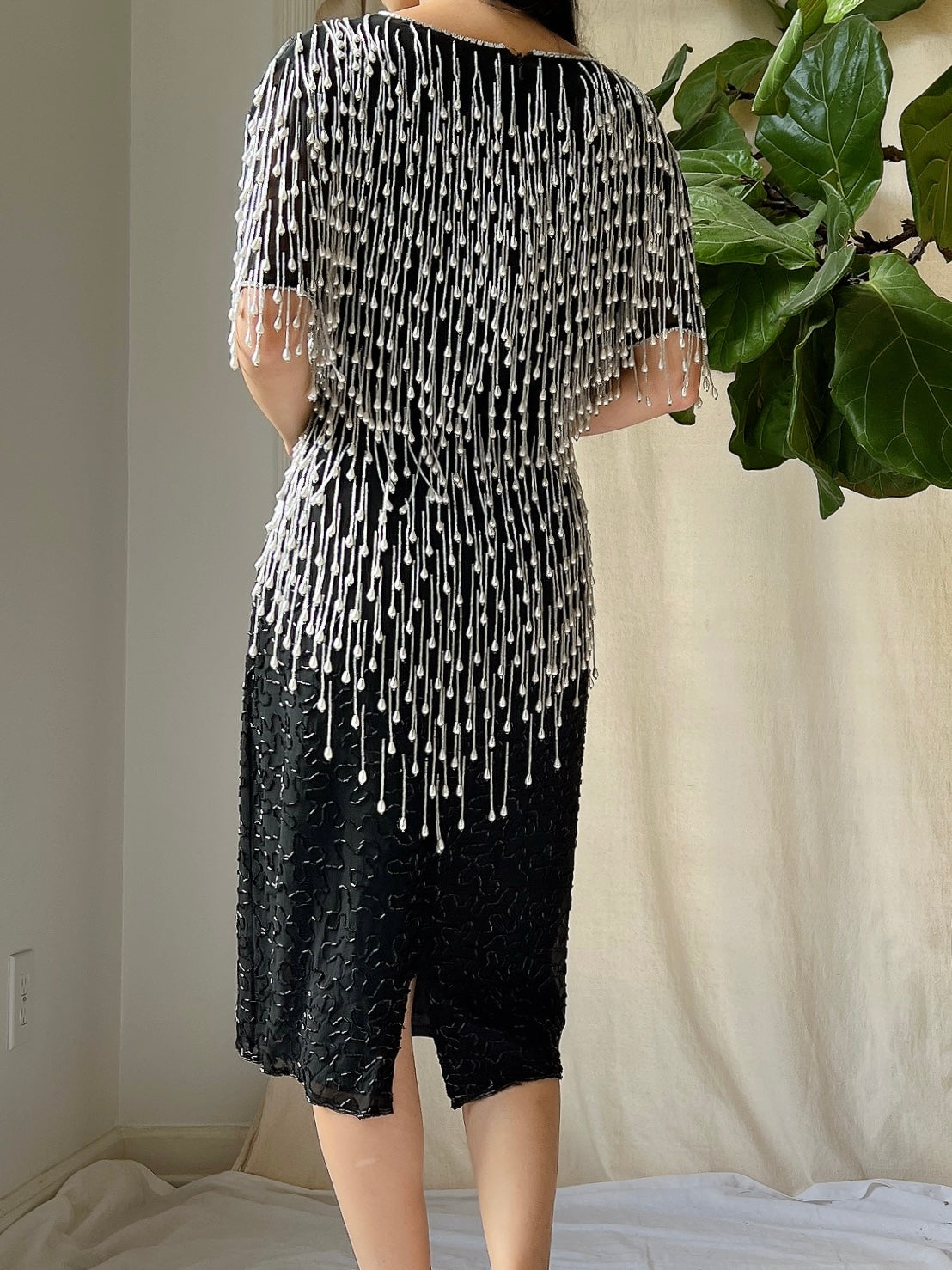 Vintage Pearl Fringe Dress - S/M