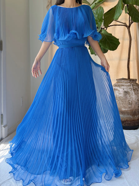 Ameri CHIFFON PLEATS DRESS　vintage Vintage 1950's Pleated Turquoise Blue Chiffon Party Dress - Etsy