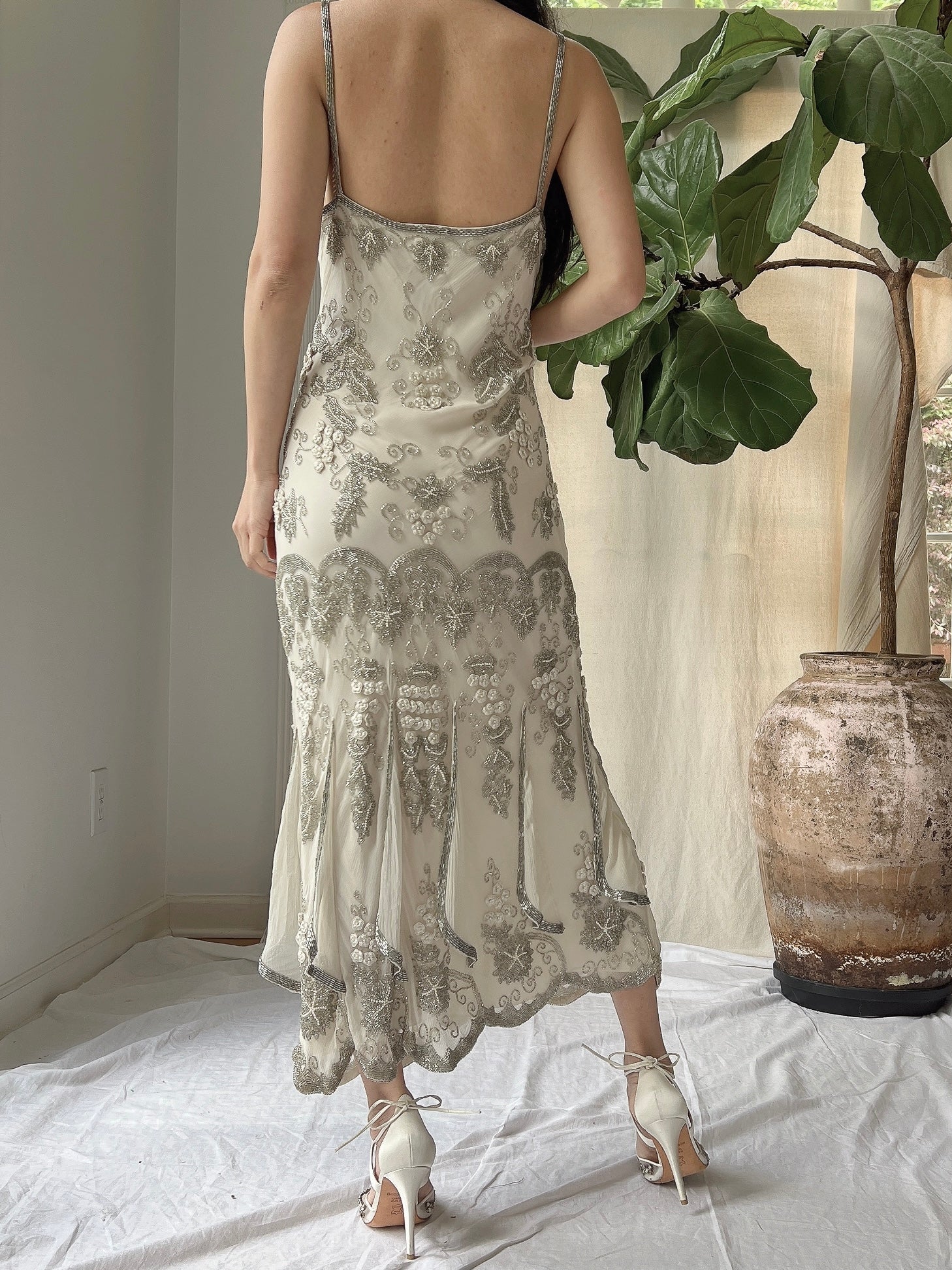 Vintage Silk Beaded Dress - M/L