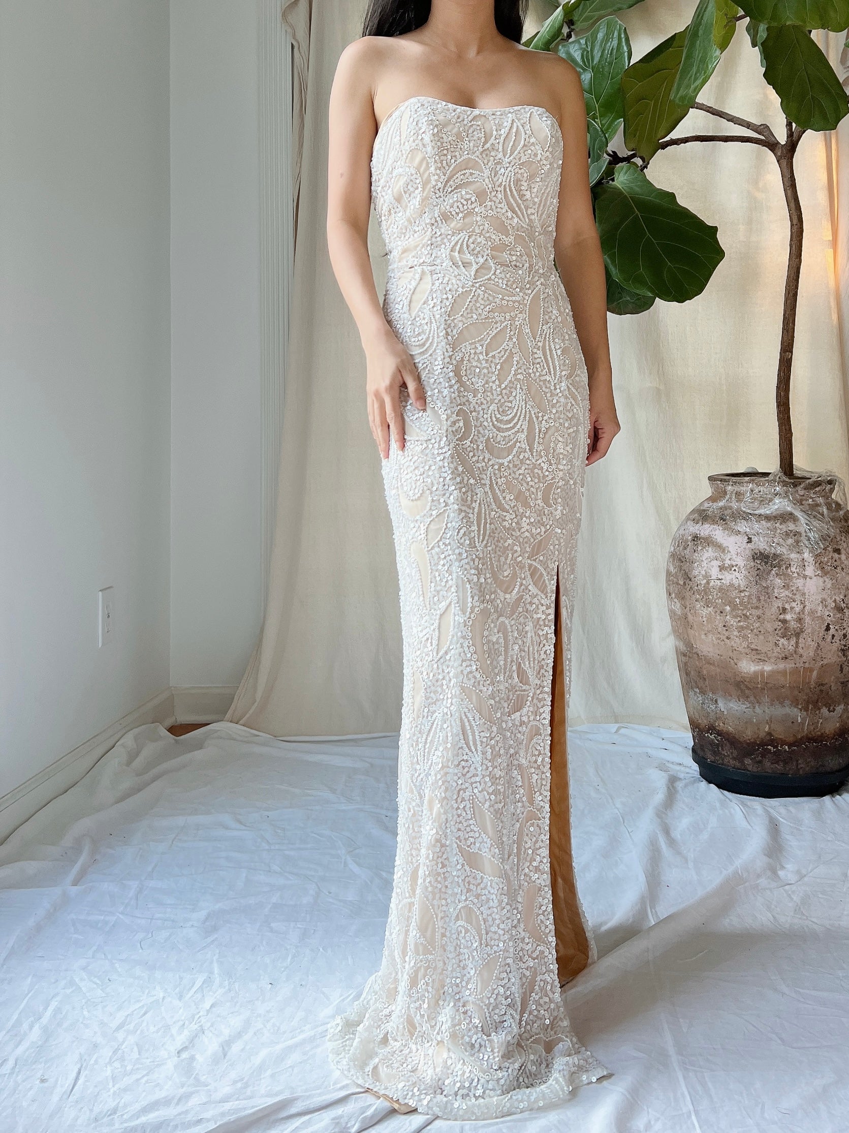 Y2K Ivory/Nude Beaded Gown - S