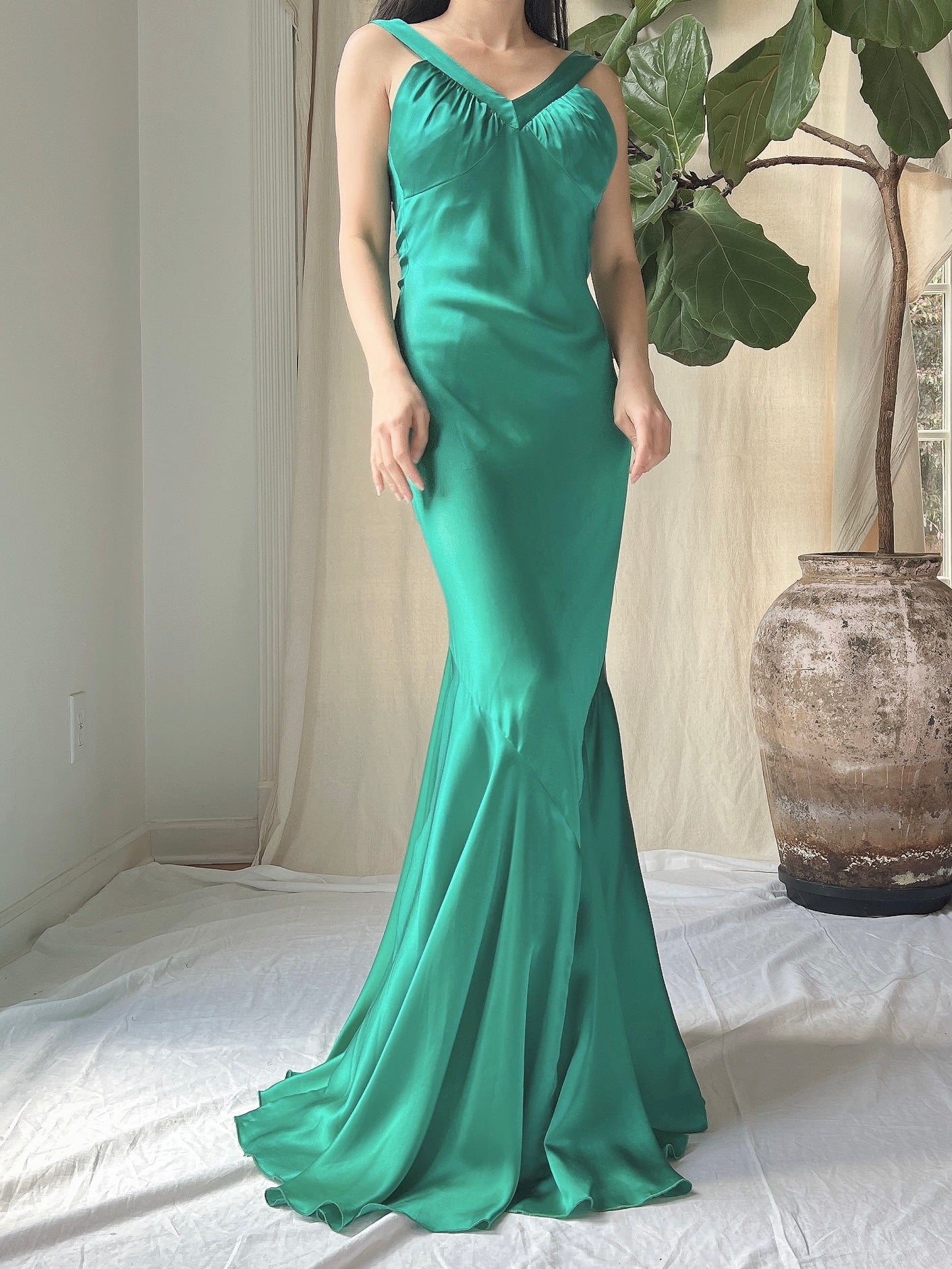 Y2K Emerald Silk Charmeuse Gown - XS/0-2