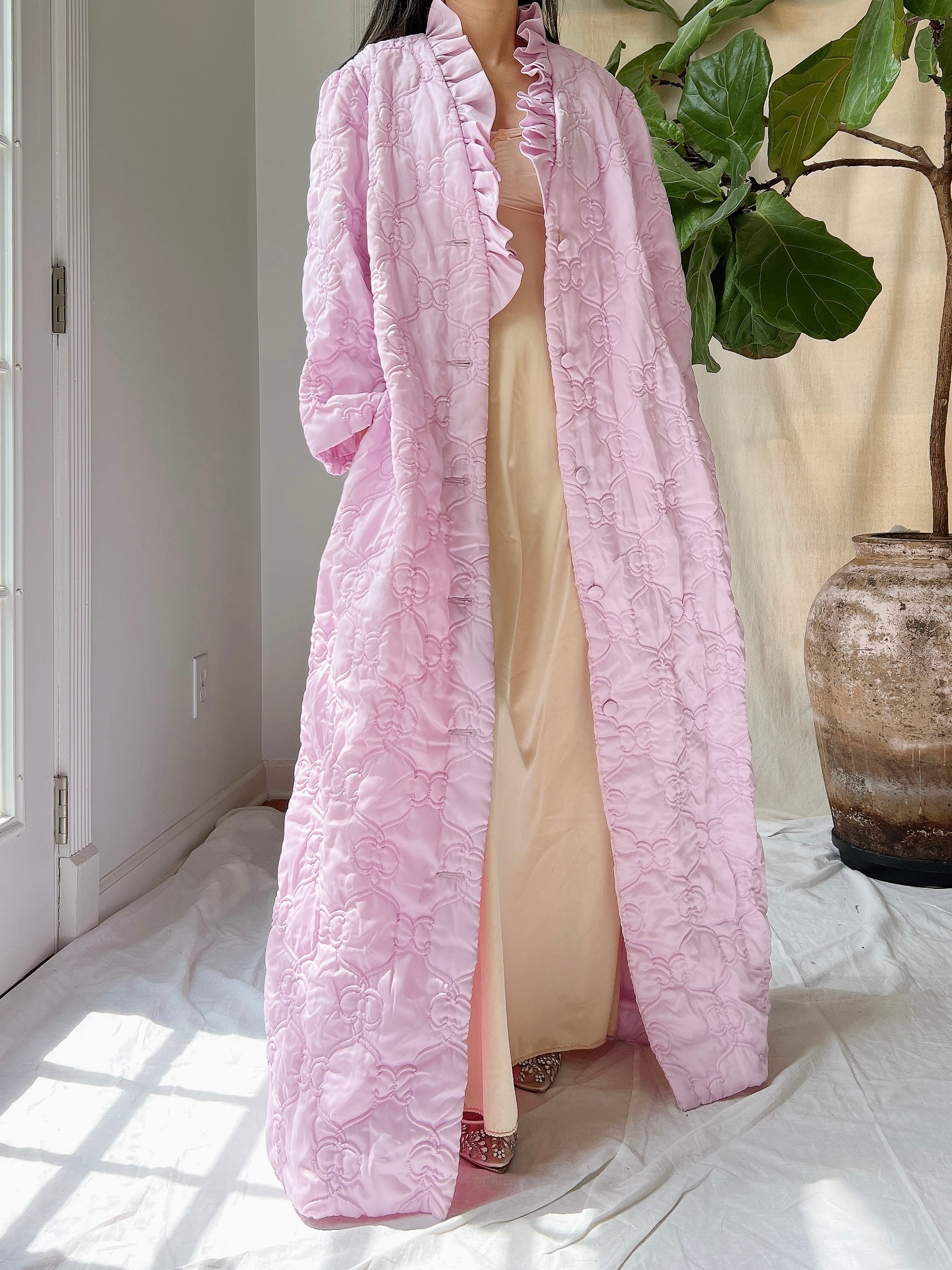 1960s Lilac Quilted Duster - OSFM