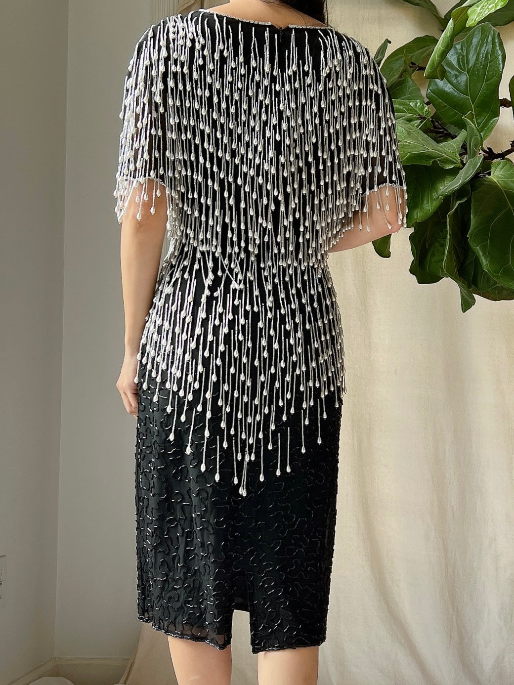 Vintage Pearl Fringe Dress - S/M