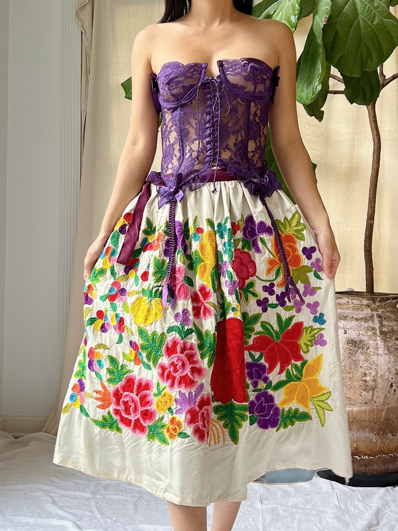 Vintage Rayon Embroidered Skirt - S/M