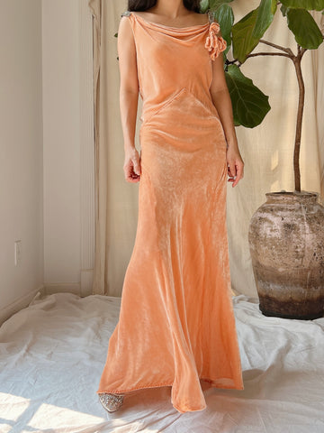 1930s Peach Silk Dress - S