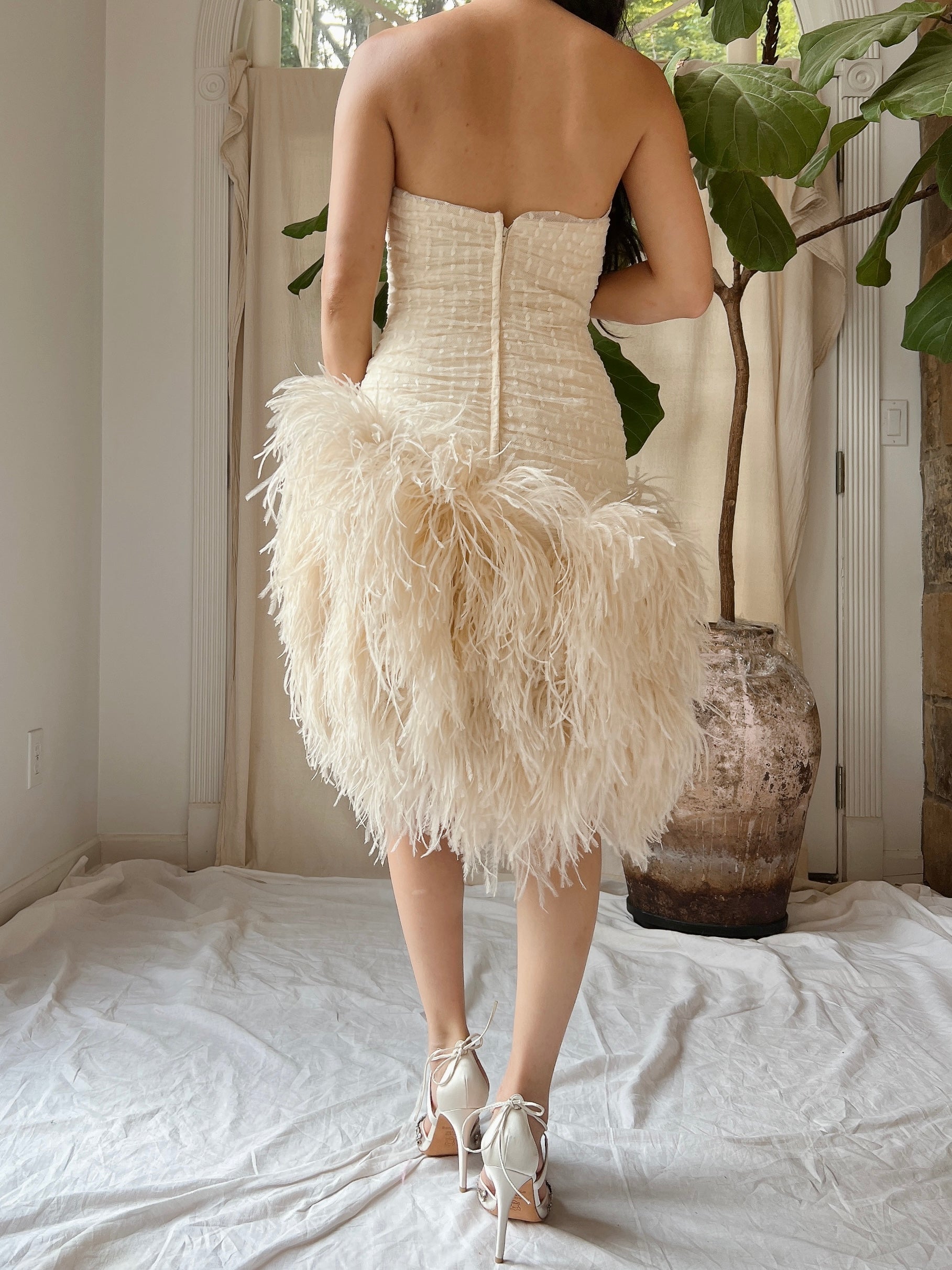 Vintage Sweetheart Feather Dress - S