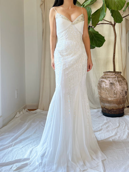 mesh cleavage wedding dress White Lace Sheer Mesh Trumpet Unique Wedding Dress