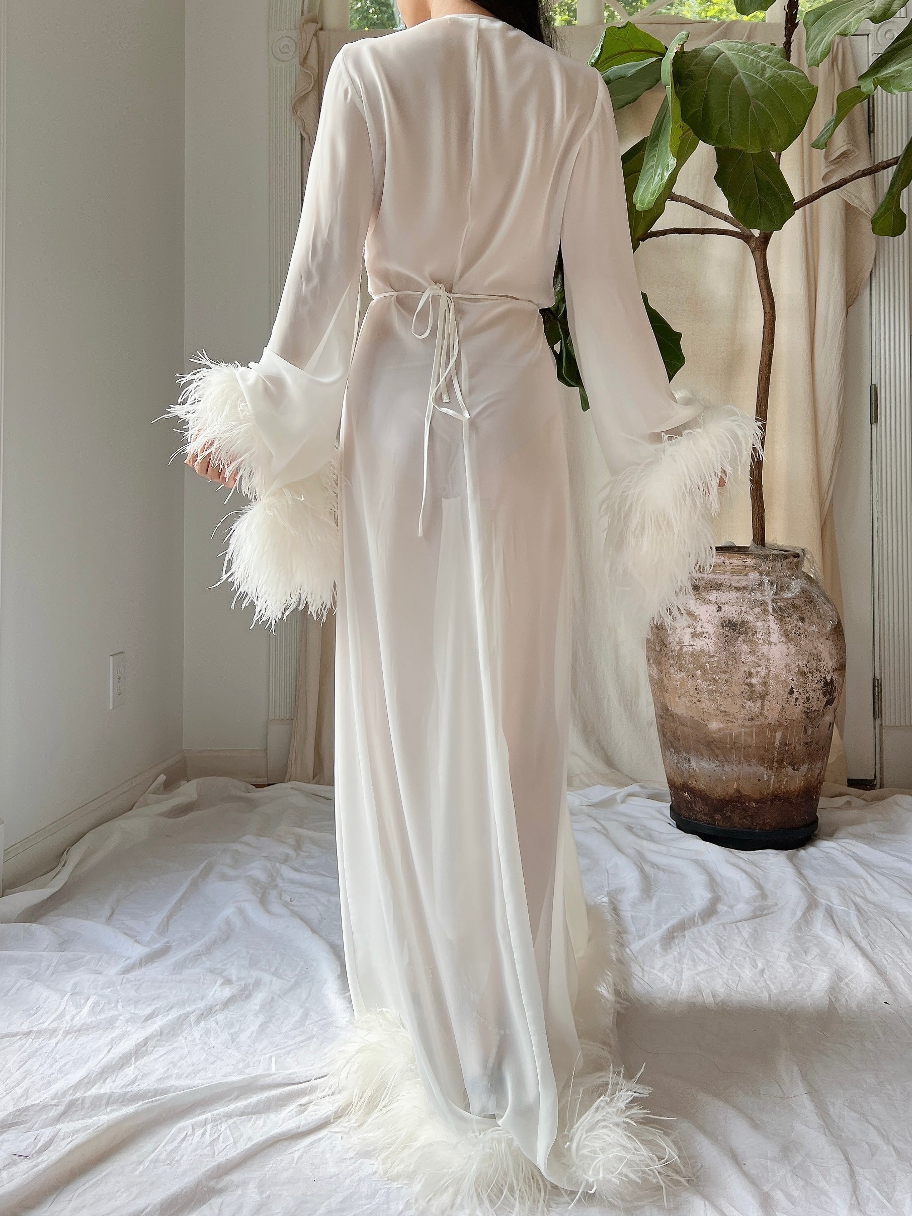 Chiffon Feathered Dressing Gown - OSFM