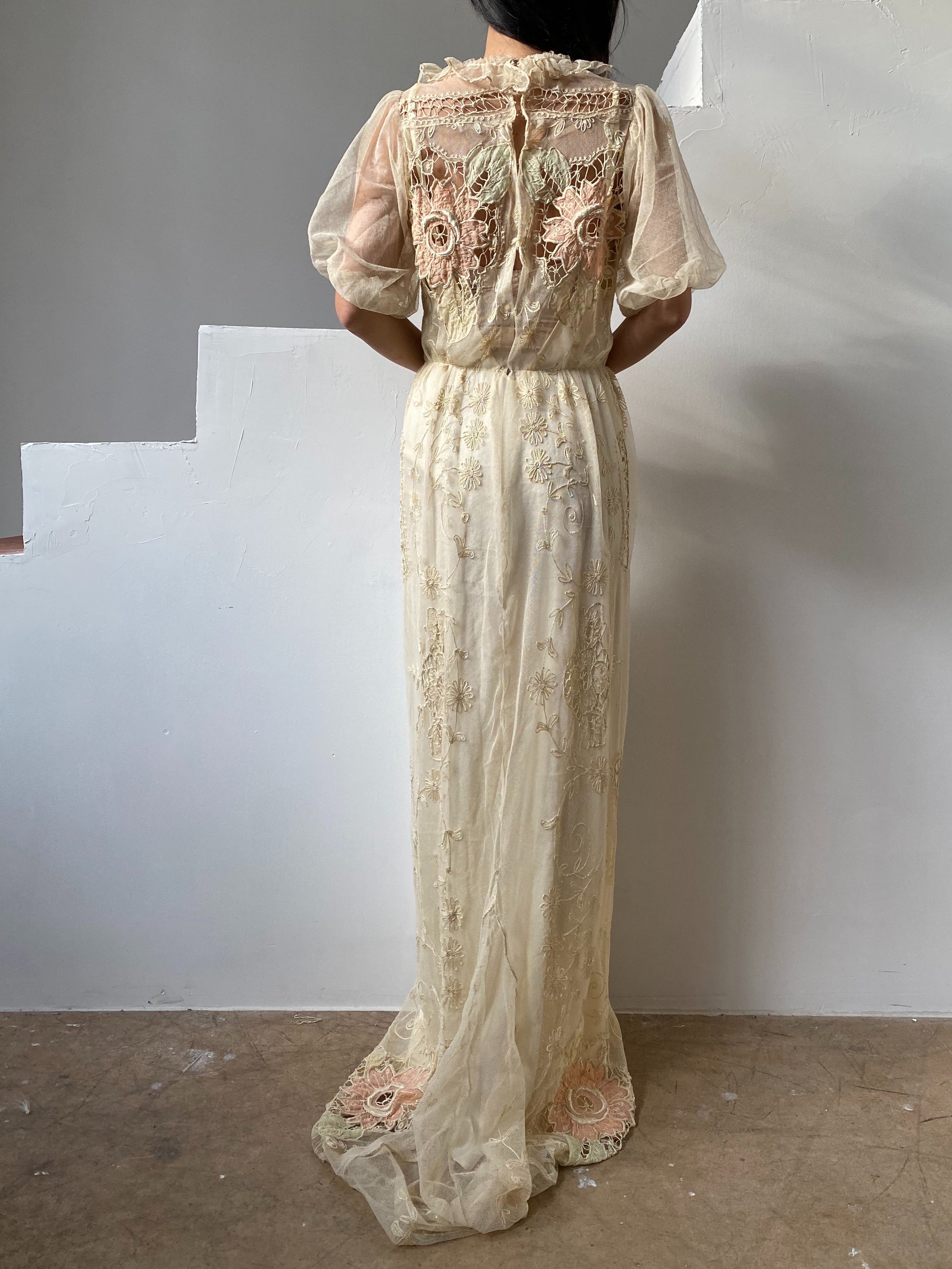 Antique Lace Tambour Gown - S