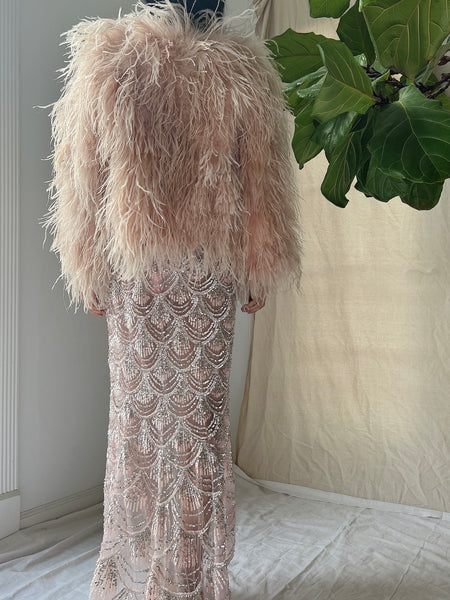 【deres】feather spring coat Natasha Lavender Ostrich Feathers Jacket,feathers Coat Dress