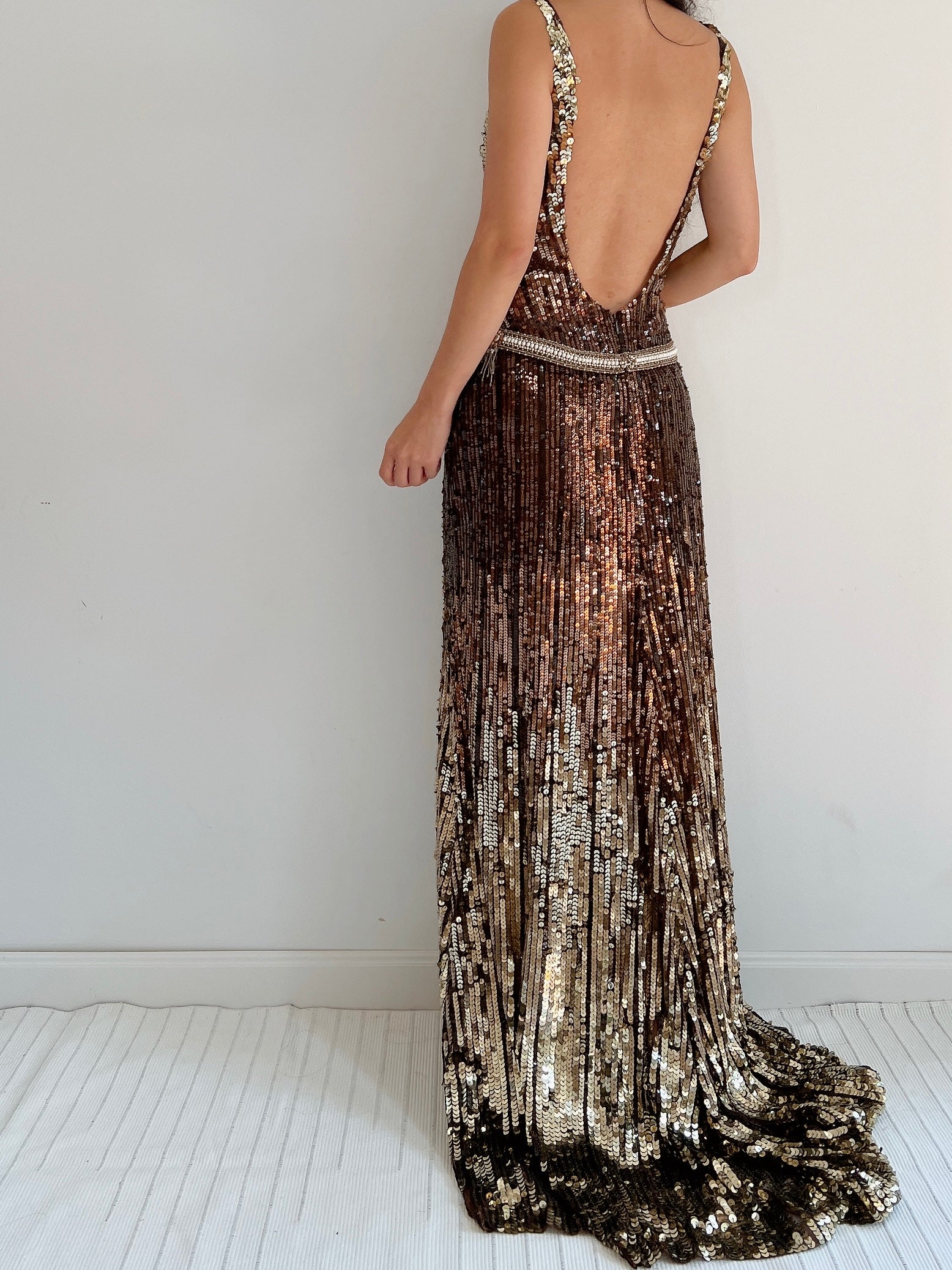 Vintage Reem Acra Sequins Ombre Gown - M