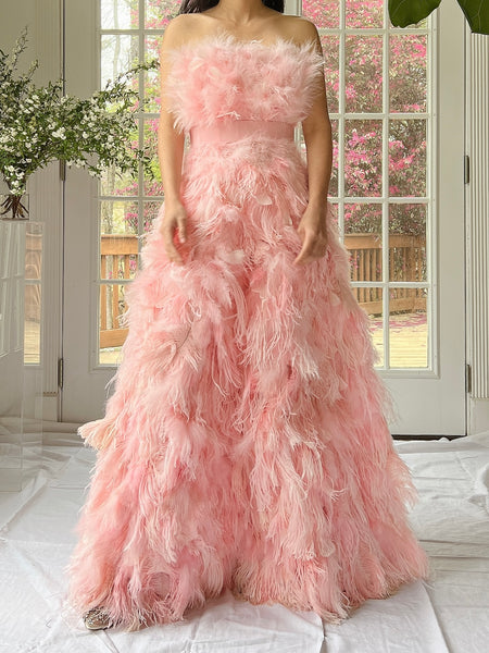 Dolce & Gabanna Pink Feather Silk Organza Gown - S/4 | G O S S A M E R