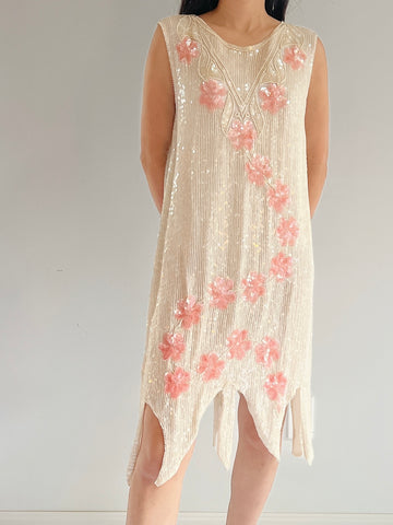 1980s Silk Sequins Dress - M