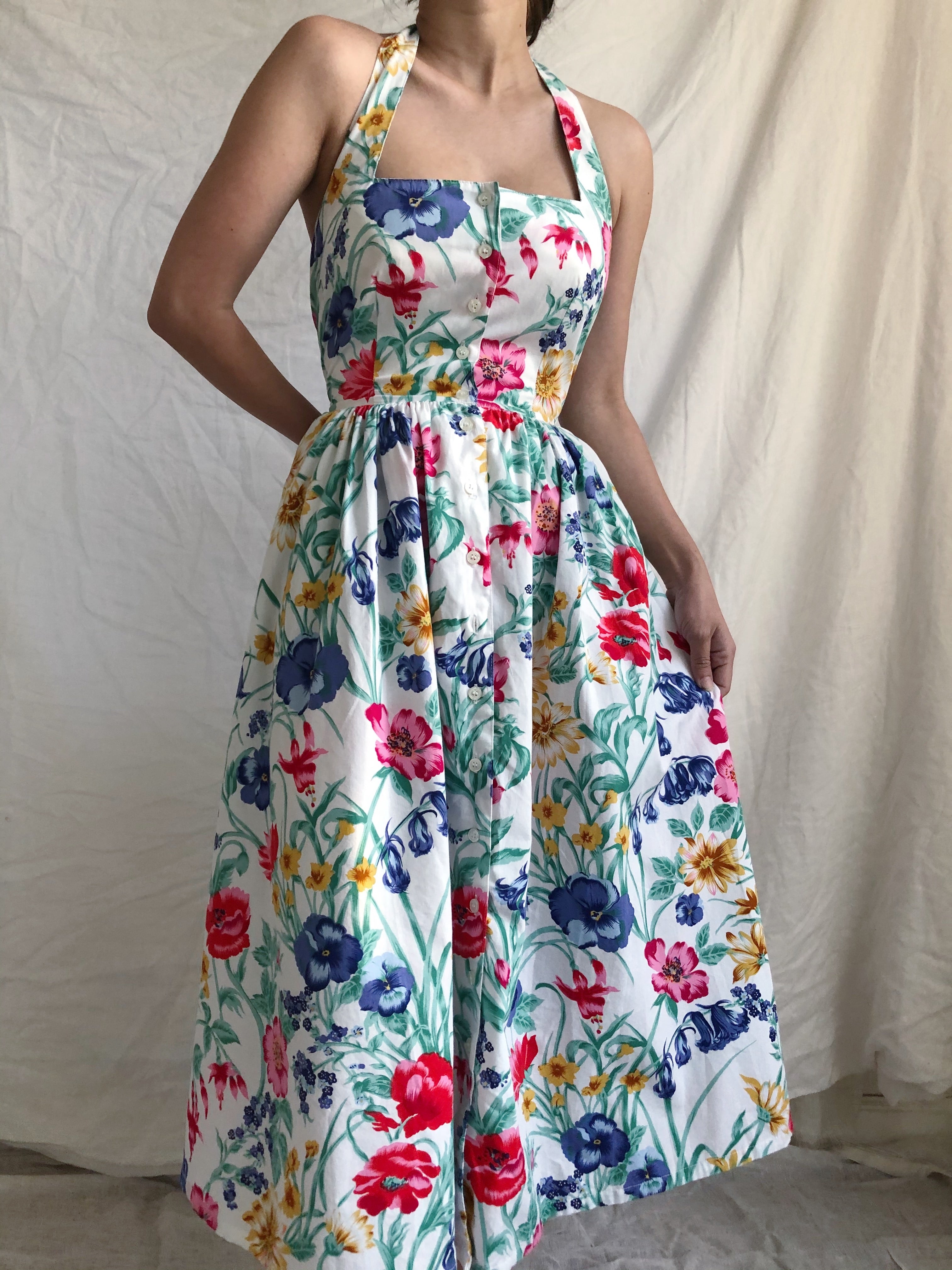 1980s Cotton Floral Dress - S