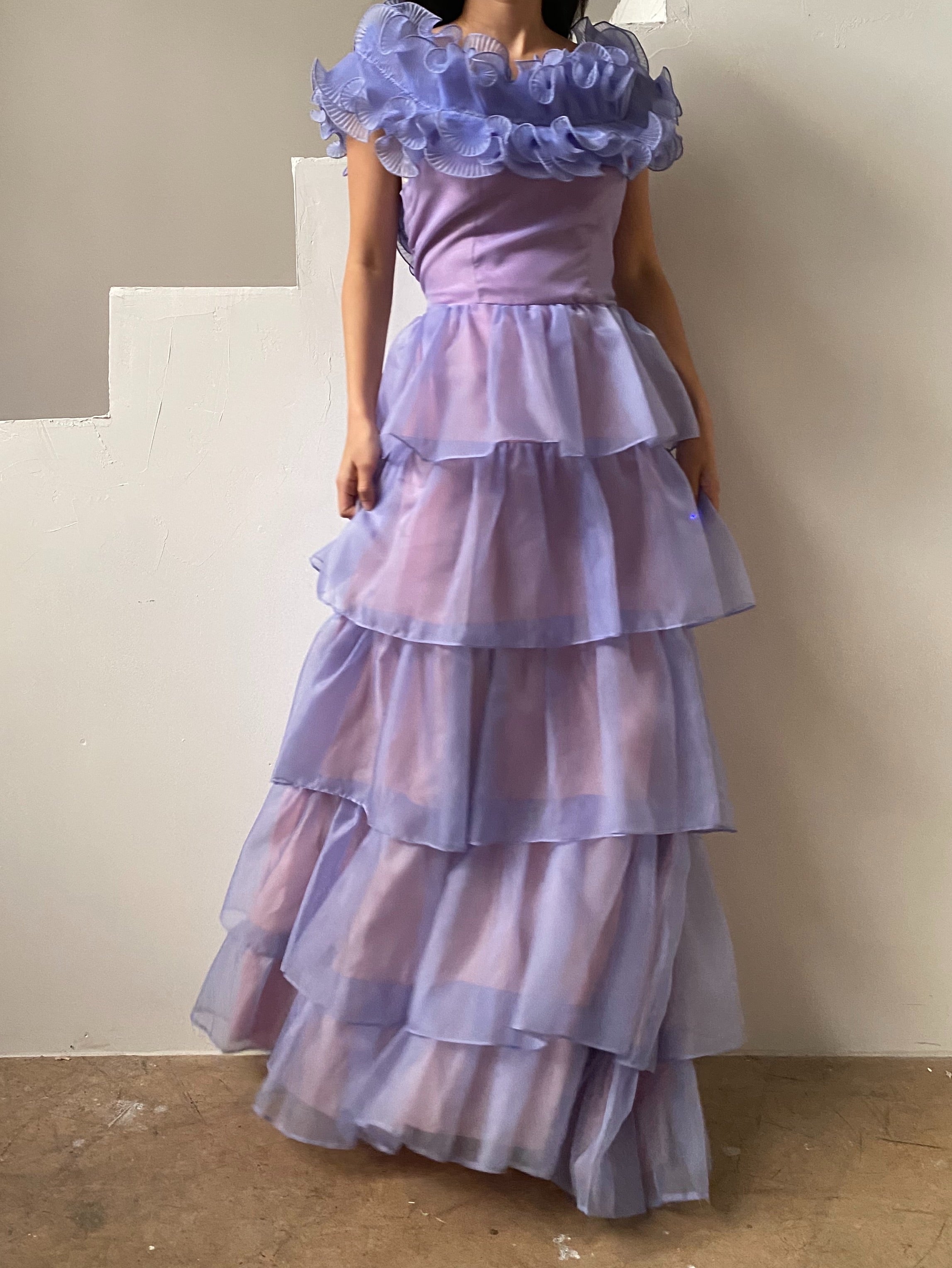 1960s Lavender Voile Strapless Ruffle - S/M