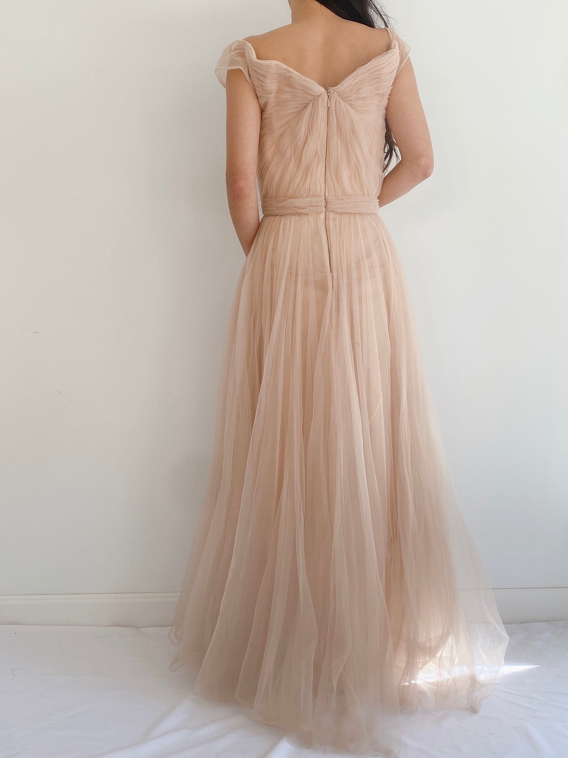 Nude Reem Acra Tulle Gown - S