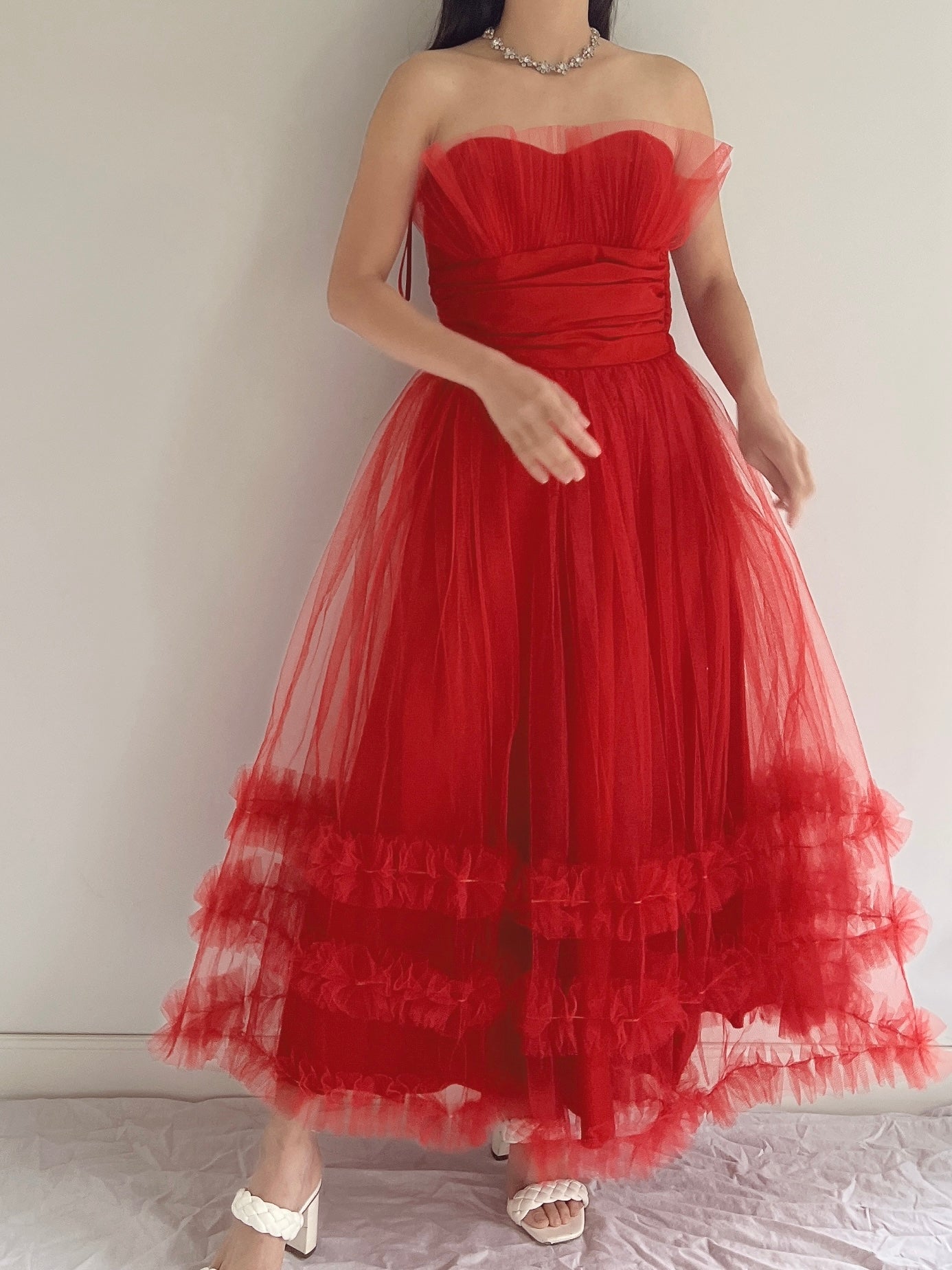 1950s Red Tulle Dress - XS