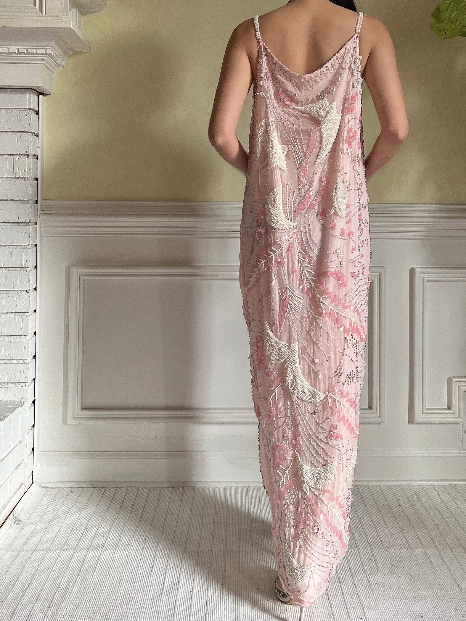 Vintage Pink Silk Beaded Dress - S-M