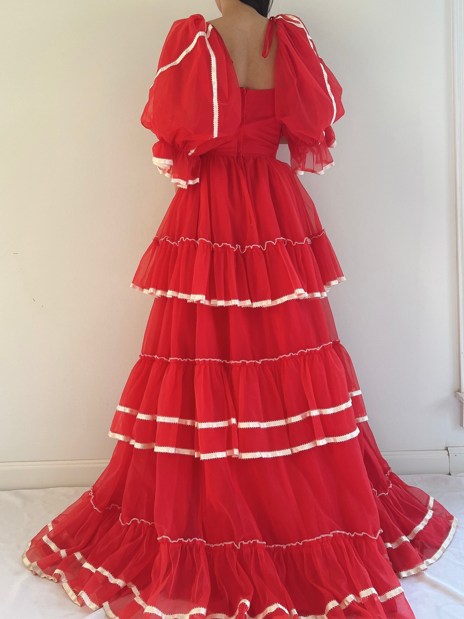 Vintage Nylon Chiffon Tiered Gown - XS/S