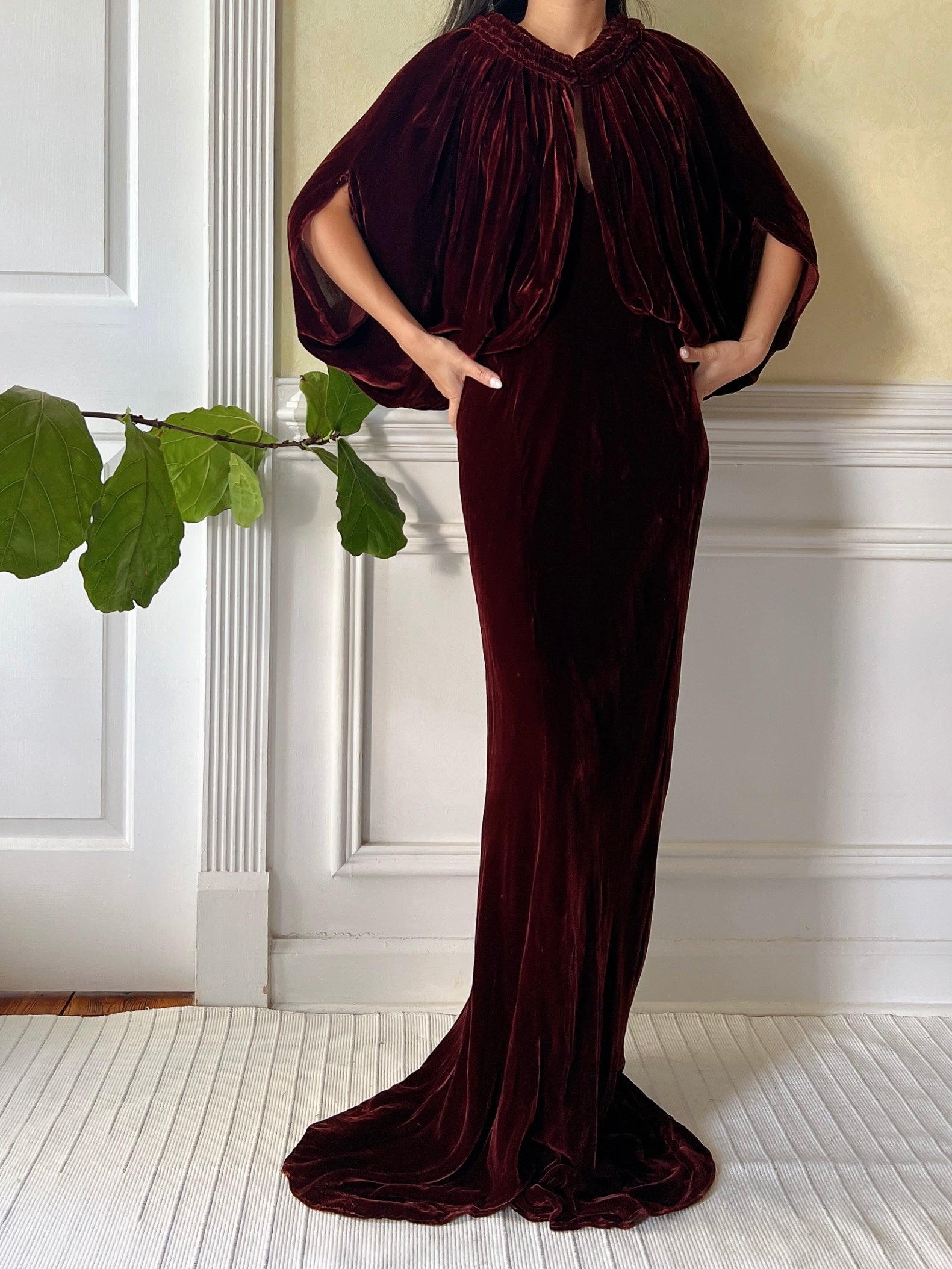 1930s Merlot 2-Piece Silk Velvet Gown - S