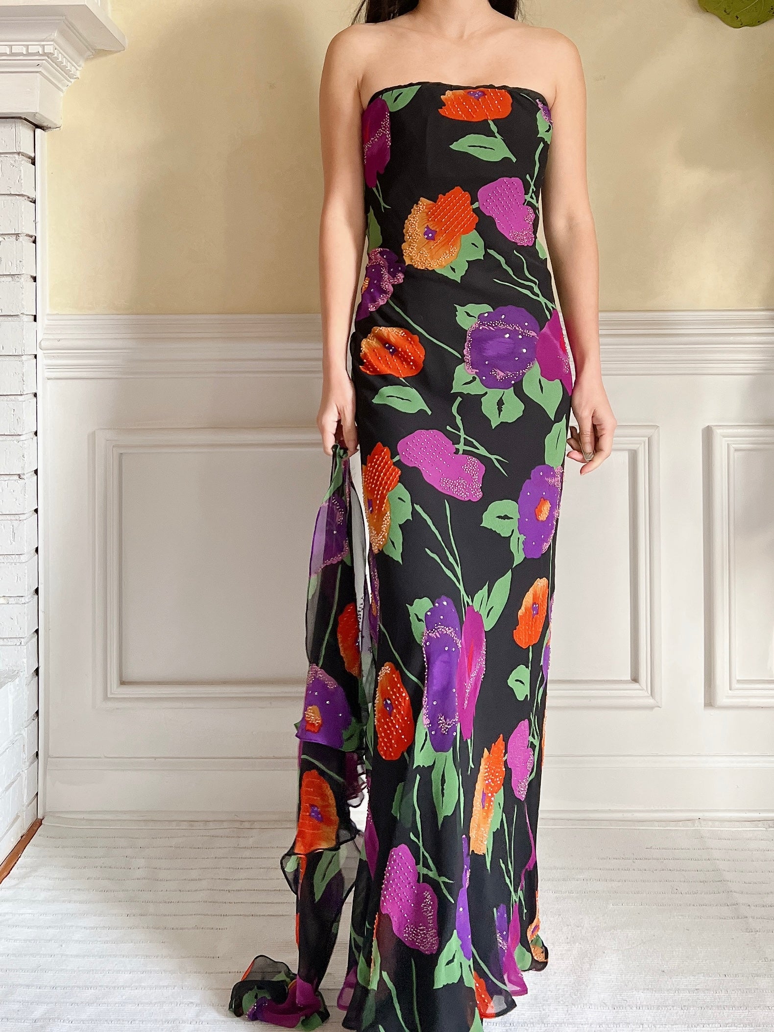 Vintage Silk Floral Cape and Dress - S/M