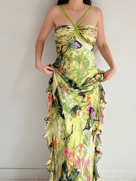 y2k halter dress Y2K Silk Halter Butterfly Gown - M