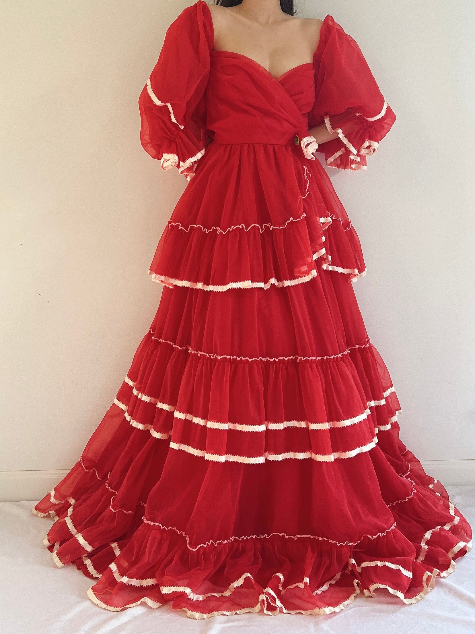 Vintage Nylon Chiffon Tiered Gown - XS/S