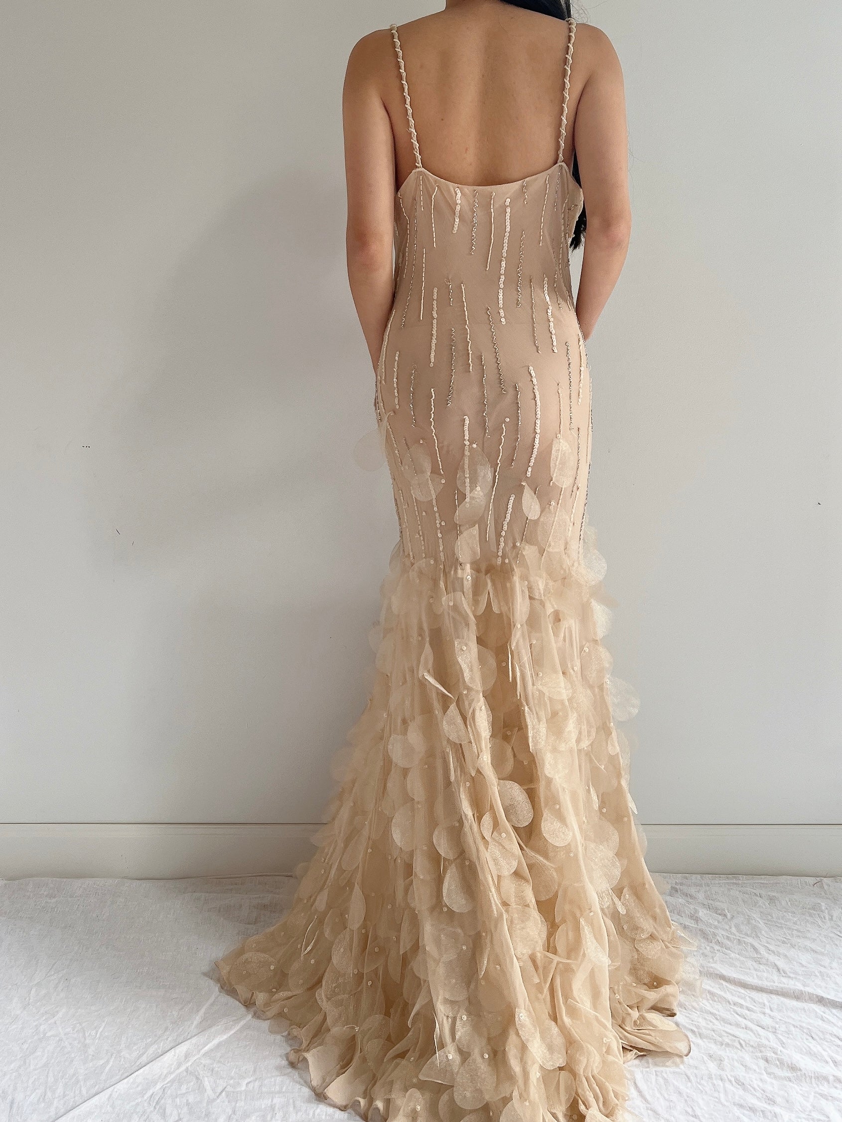 Vintage Silk Nude Petal Gown - S/M