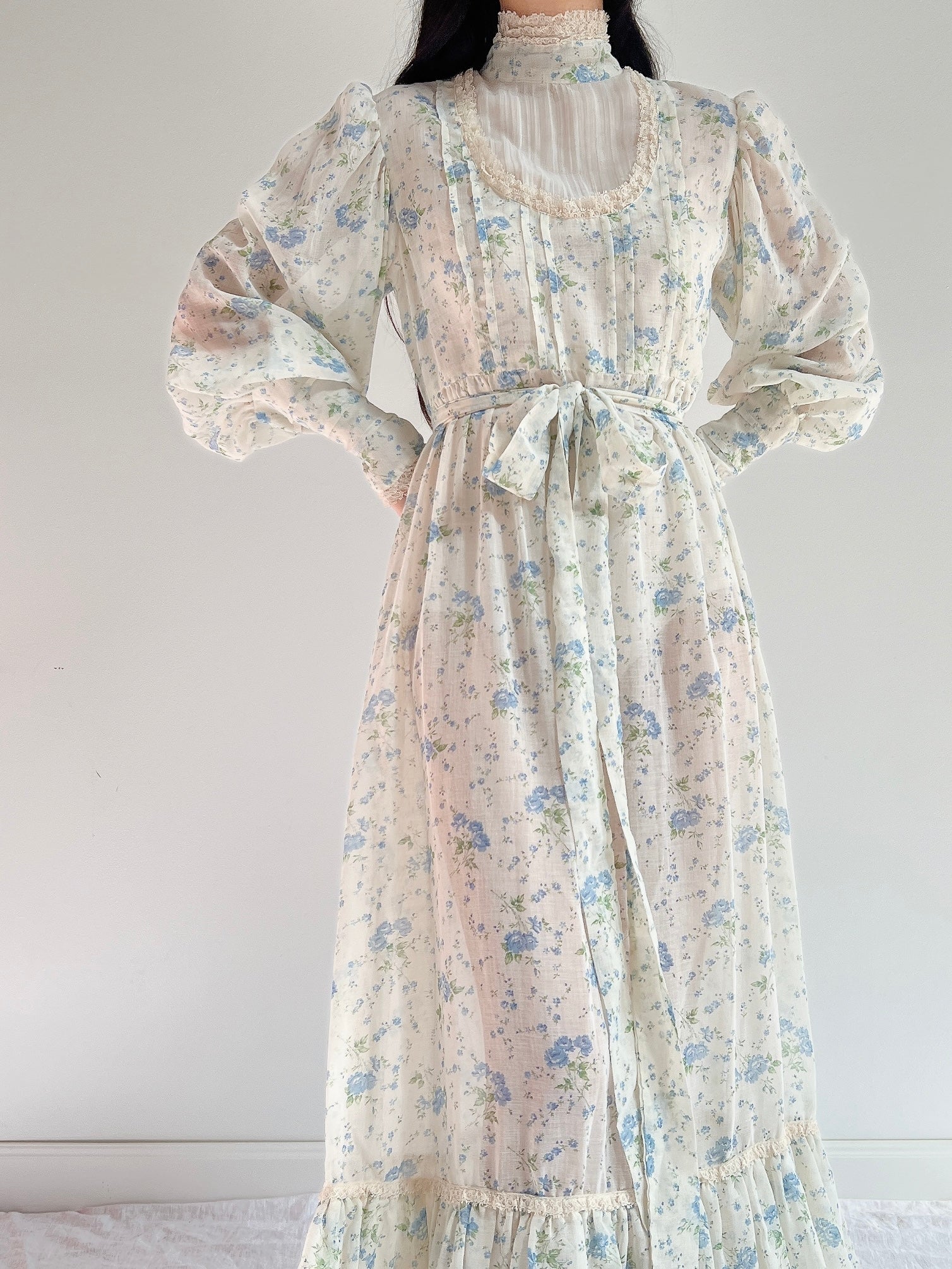 1970s Puff Sleeve Cotton Calico Dress - M