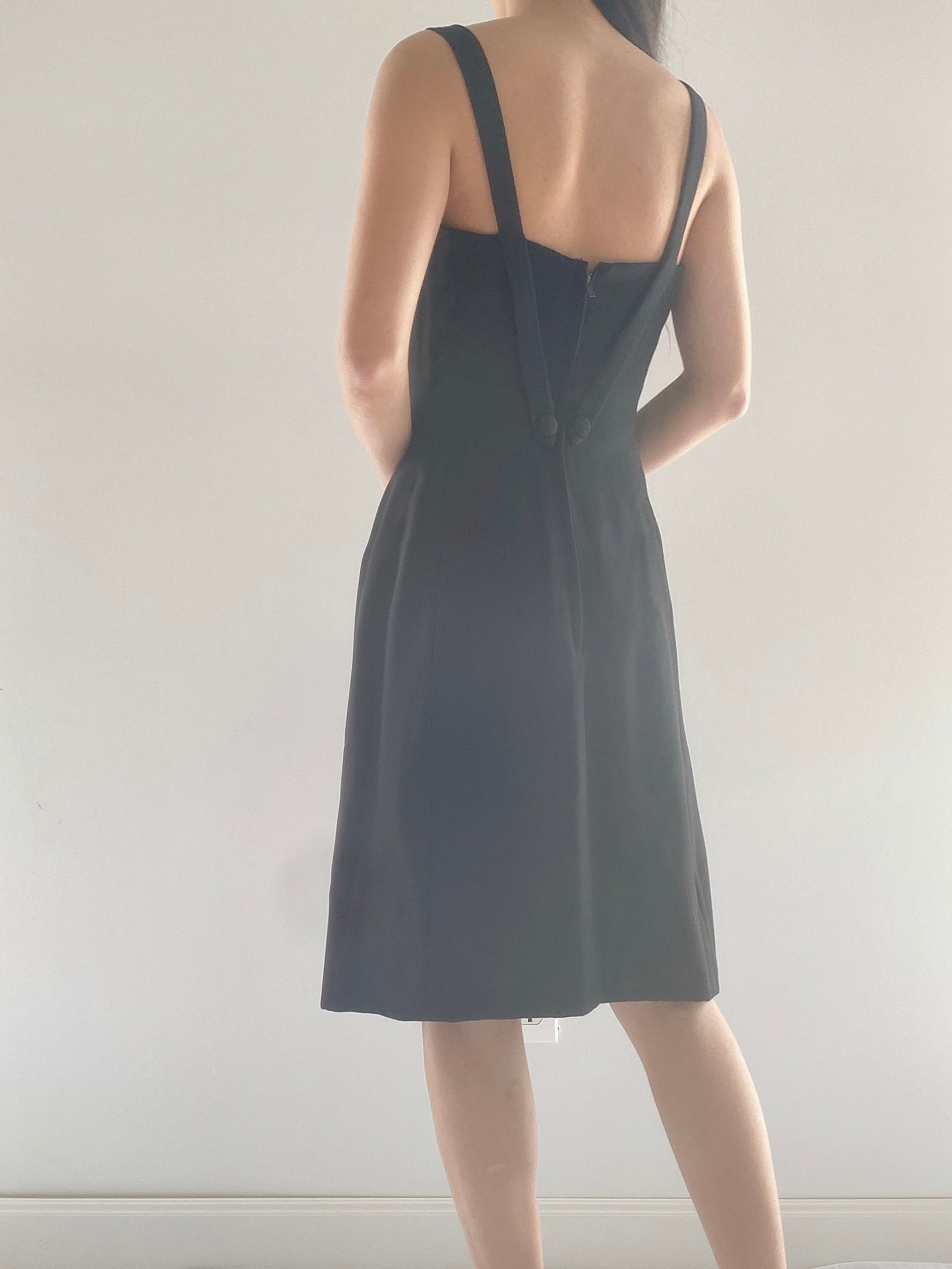 1960s Crepe and Silk Organza Ruffle Dress - XS/S