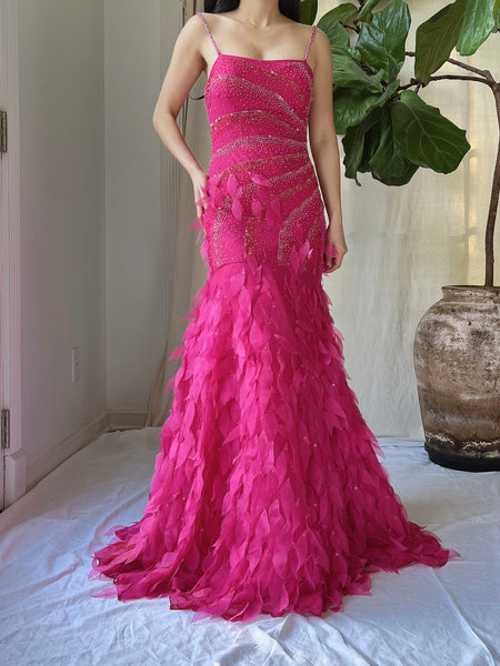 Y2k Silk Pink Floral Fairy Beaded Gown