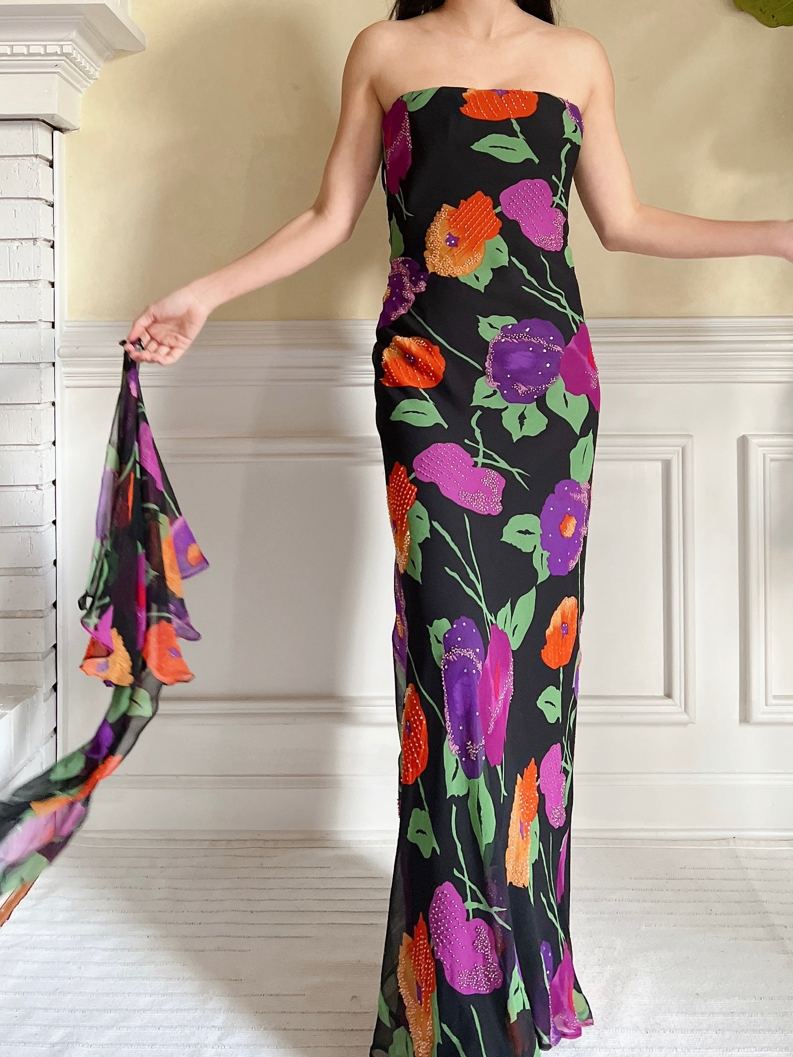 Vintage Silk Floral Cape and Dress - S/M