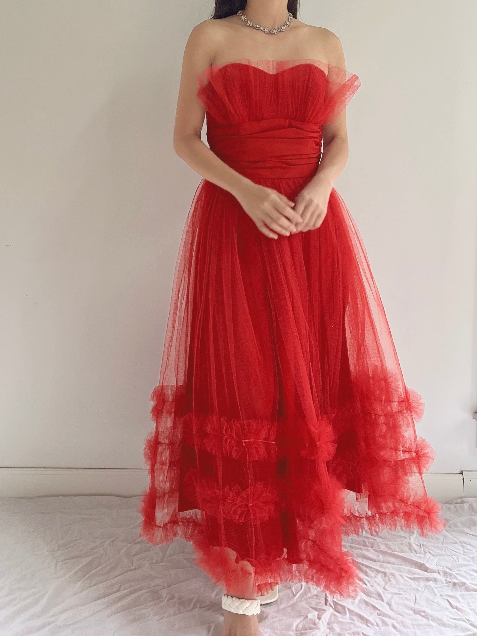 1950s Red Tulle Dress - XS