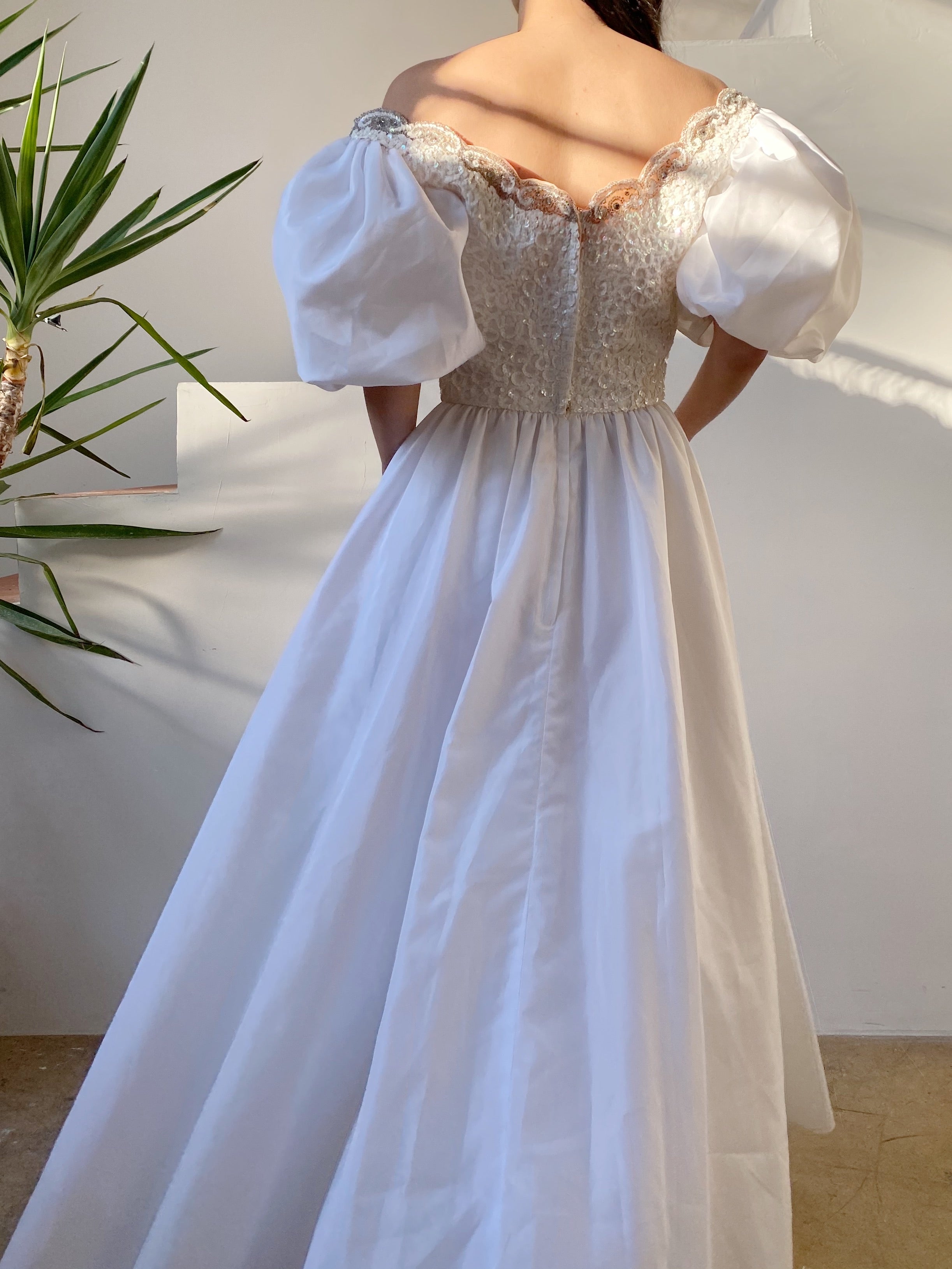 1980s Puff Sleeve Tea-Length Dress - XS/S