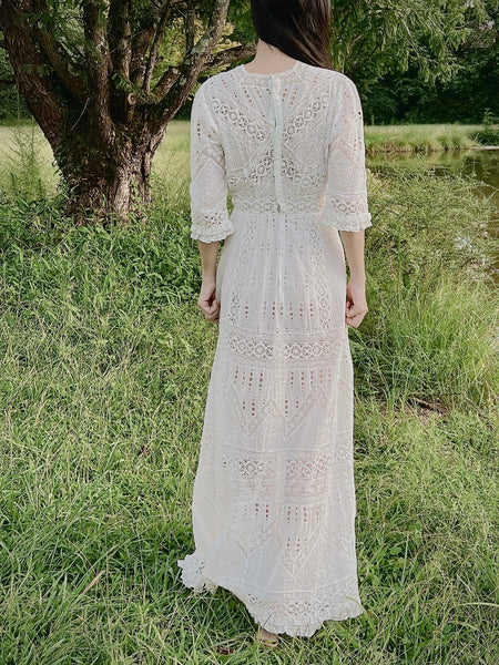 本日値下中　タグ付き　DAMASK EMBROIDERY LINEN DRESS Cotton Linen Patchwork Embroidery Dress | Pasand by ne