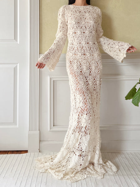 Angel Crochet Dress, 1970's Empire Style Dress, Vintage