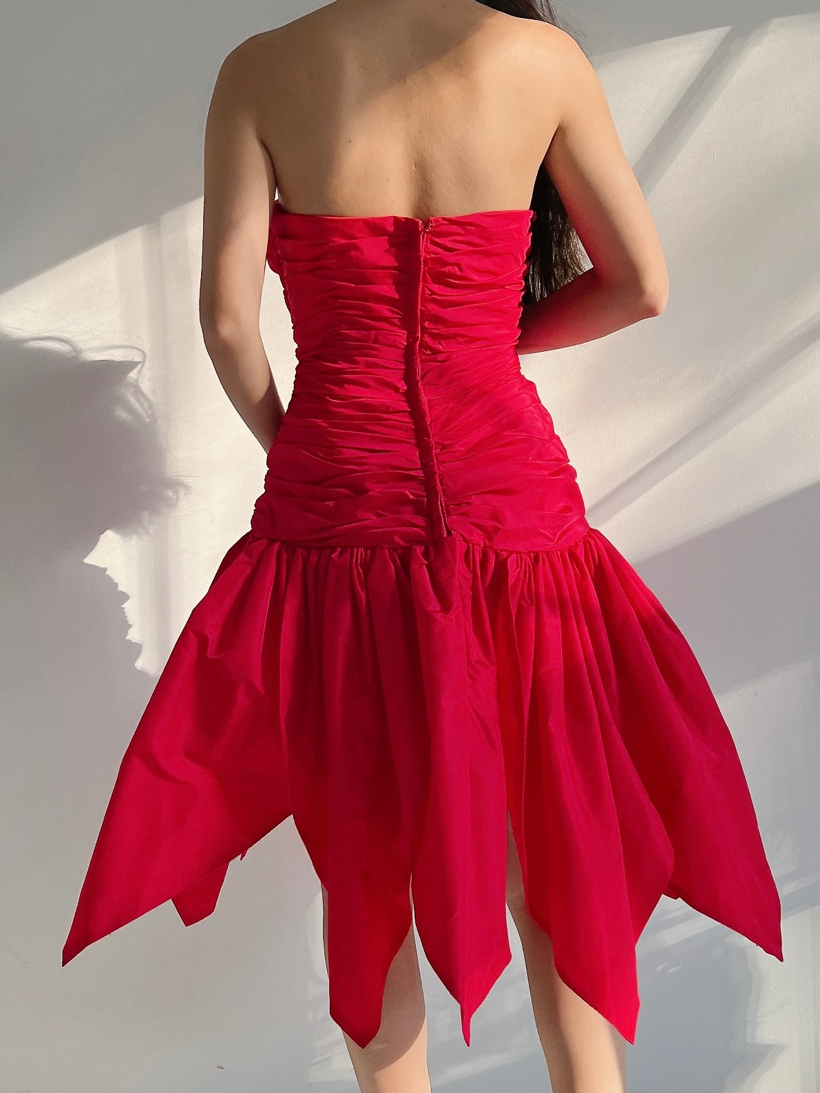 1980s Victor Costa Red Tulip Hem Dress - S/M