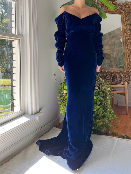 Vintage 1980s Velvet Off-Shoulder Gown - S/M